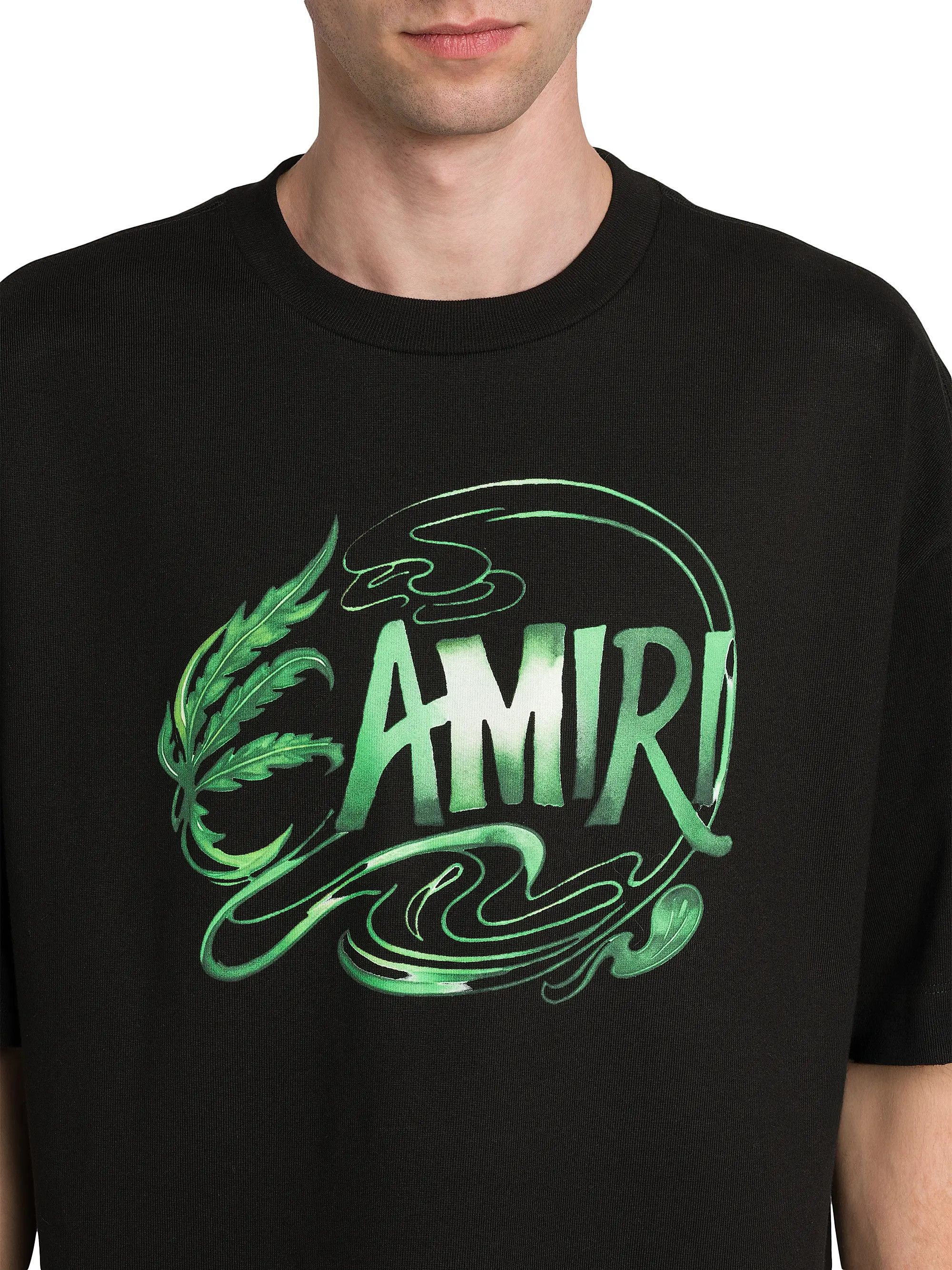Amiri os11x1225 Leaf Cotton Oversized Crewneck T-Shirt in Black Size US M / EU 48-50 / 2 - 6 Thumbnail