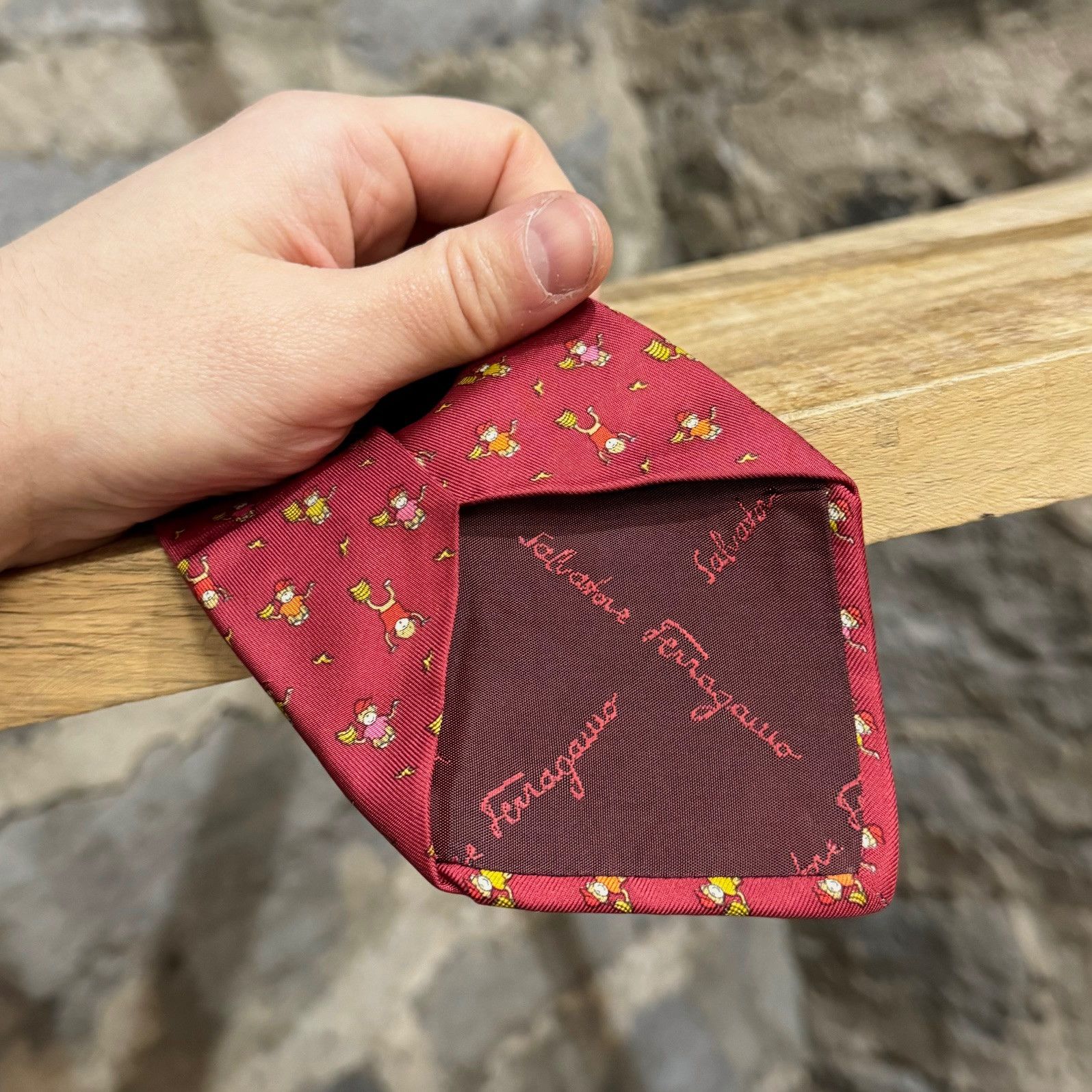 Salvatore Ferragamo Salvatore Ferragamo Burgundy Red Monkey Silk Tie Size ONE SIZE - 5 Thumbnail