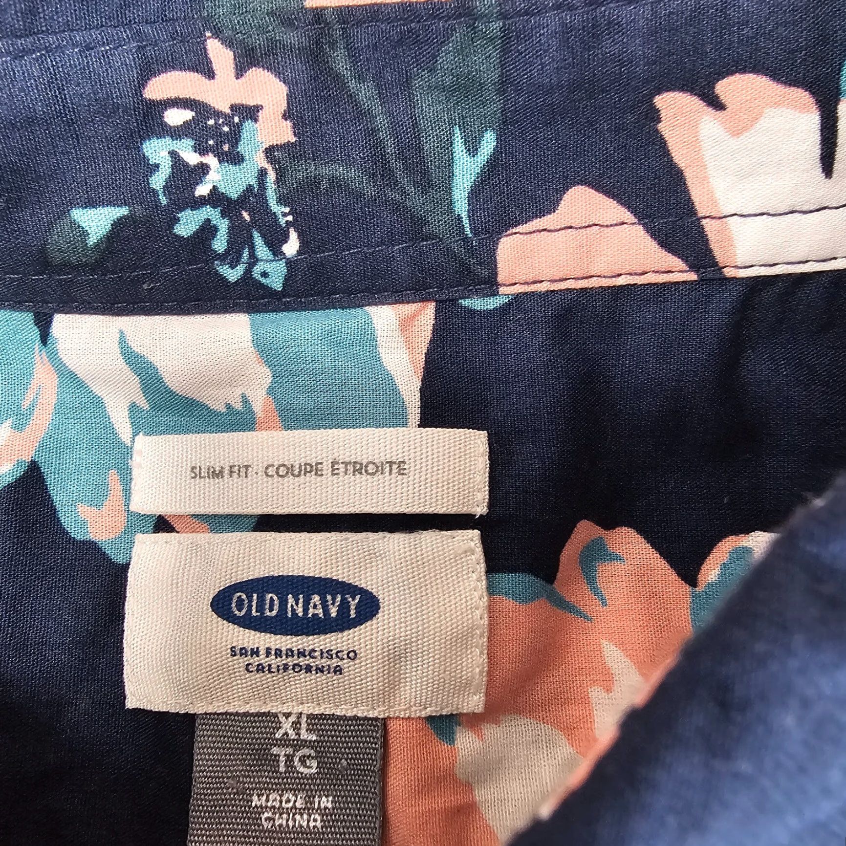 Old Navy Old Navy Shirt Mens XL Navy Floral Slim Fit Button Up Short Sleeve Size US XL / EU 56 / 4 - 3 Thumbnail