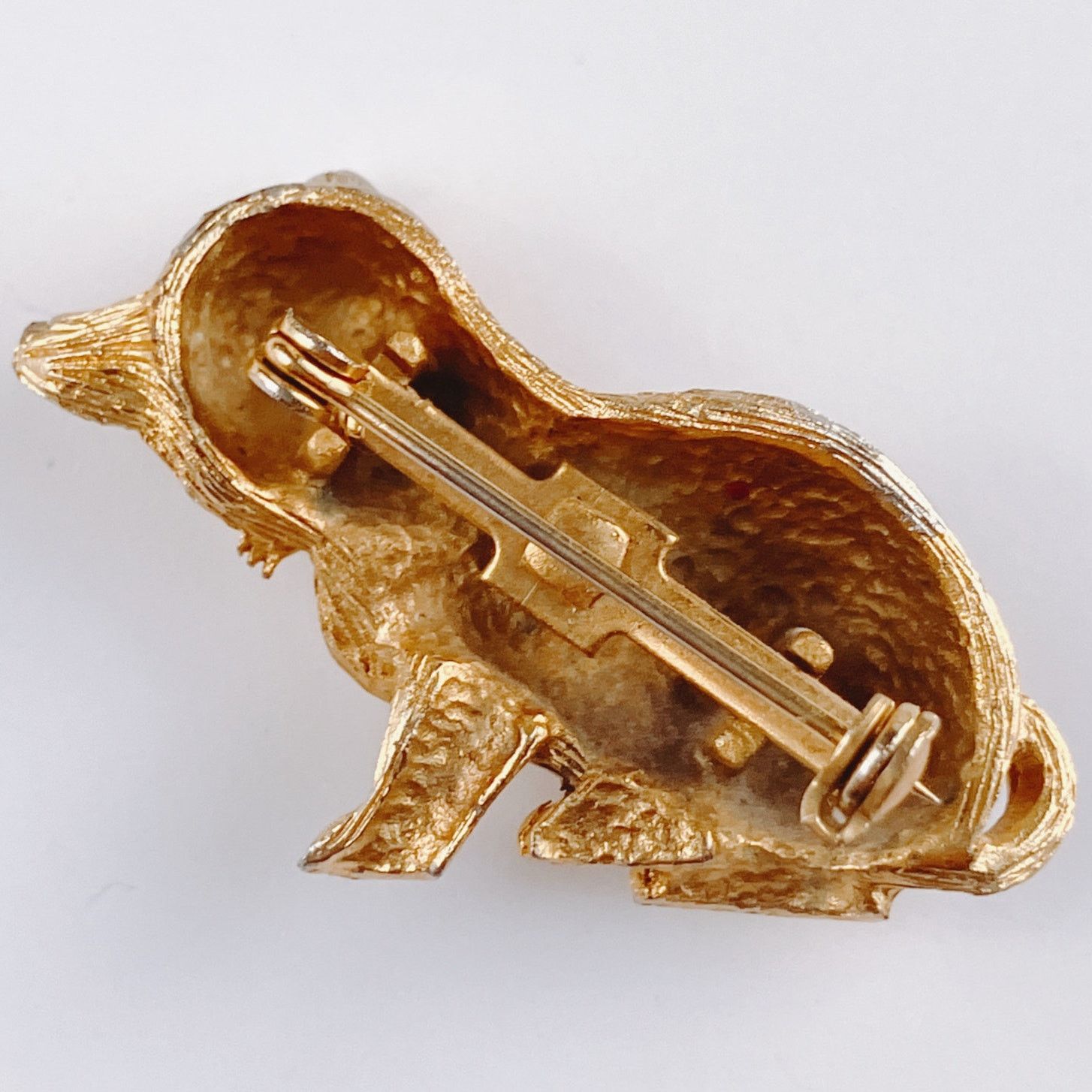Vintage VTG Mid Century Gold Tone Cat Brooch Aqua Rhinestone Size ONE SIZE - 9 Thumbnail