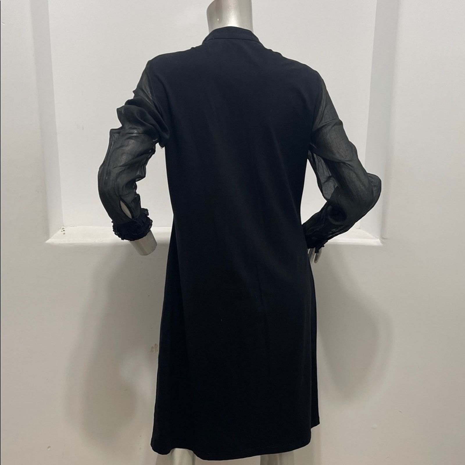 ANNE FONTAINE Anne Fontaine Black Ruffle Bib Long-Sleeve Dress Size FR 44 Size L / US 10 / IT 46 - 7 Thumbnail