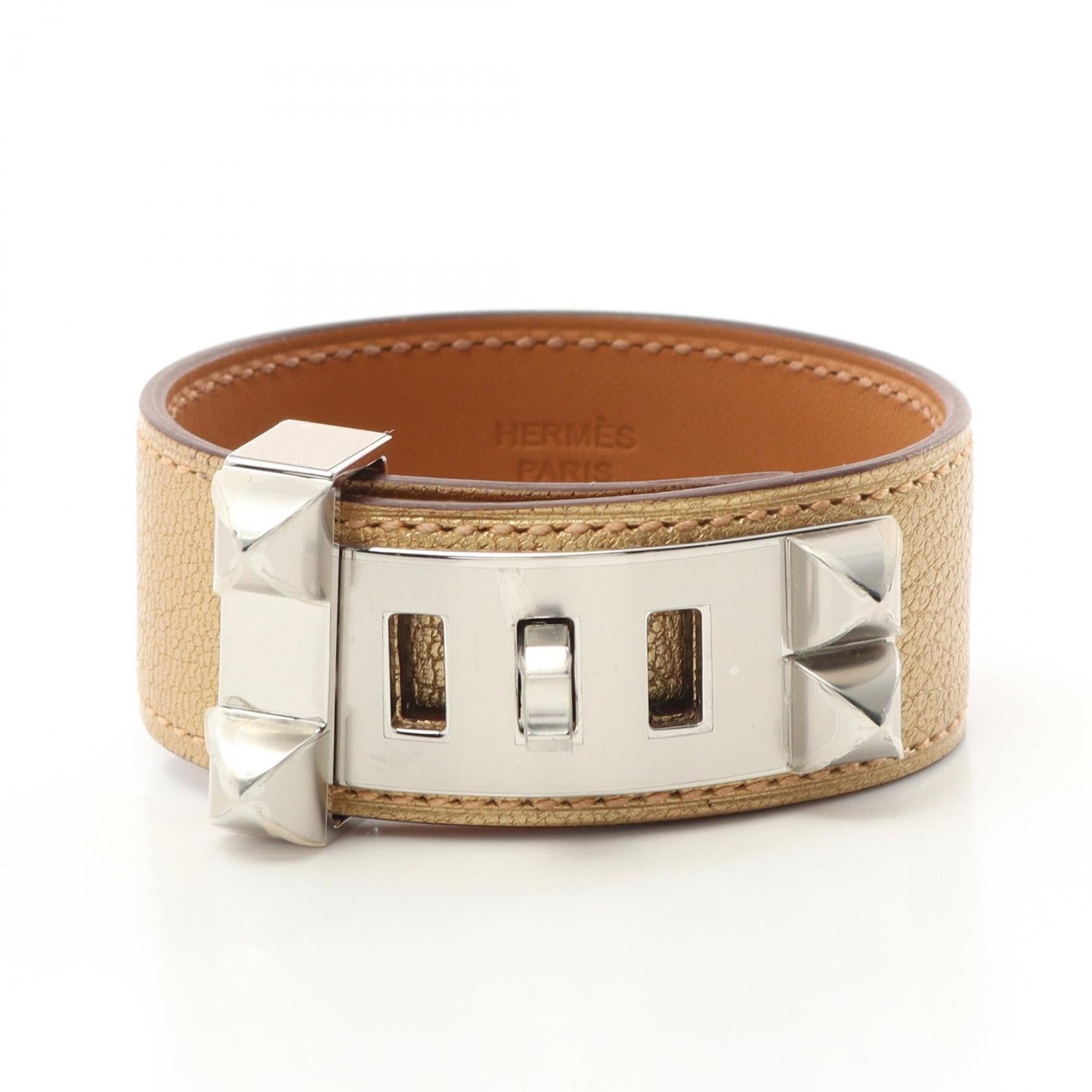 Hermes Hermes Collier De Sian 24 Bangle Bracelet Chevre Champagne Gold Silver Double Engraved Size ONE SIZE - 1 Thumbnail