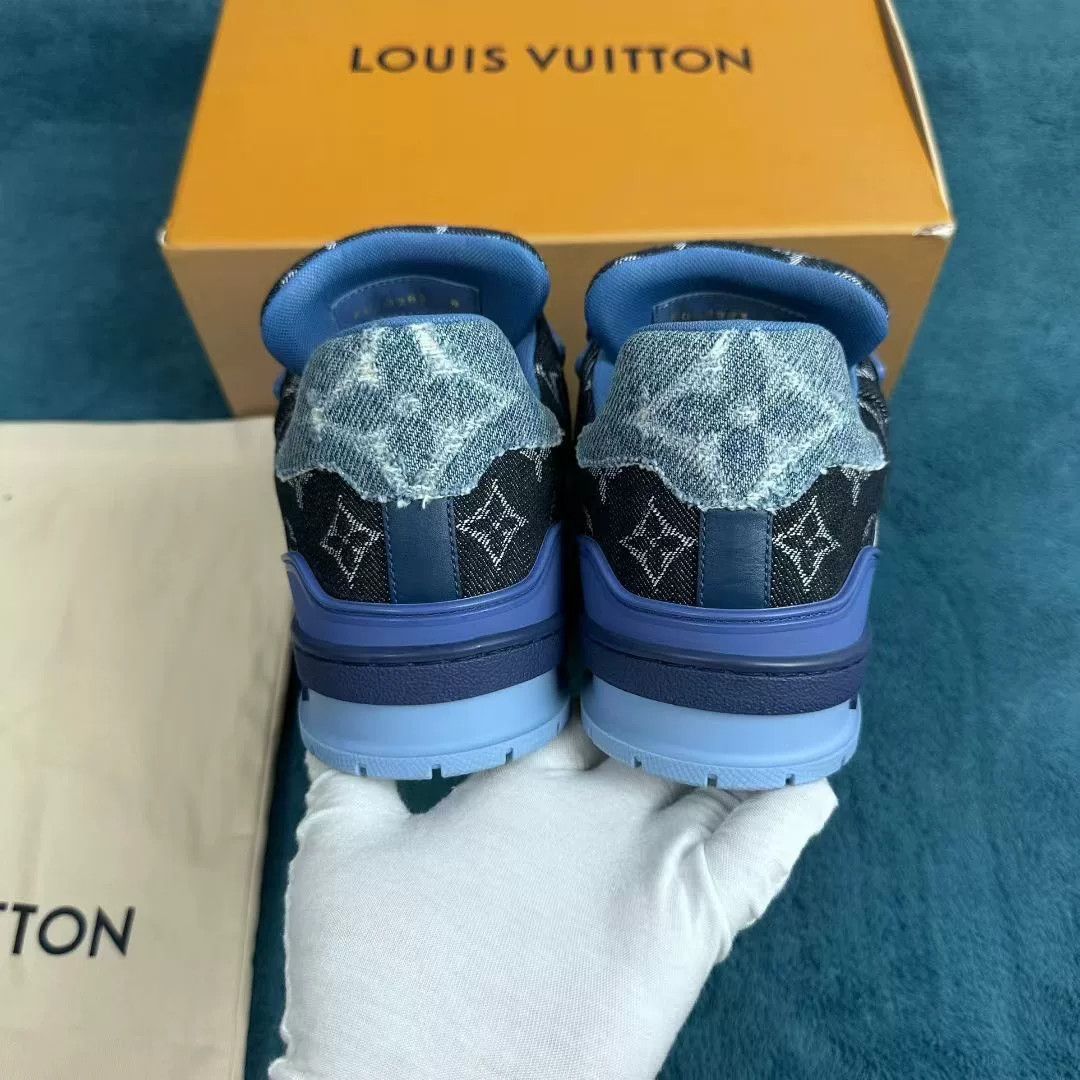 Louis Vuitton lv trainer low-top denim sneakers blue Size US 8 / EU 41 - 4 Thumbnail