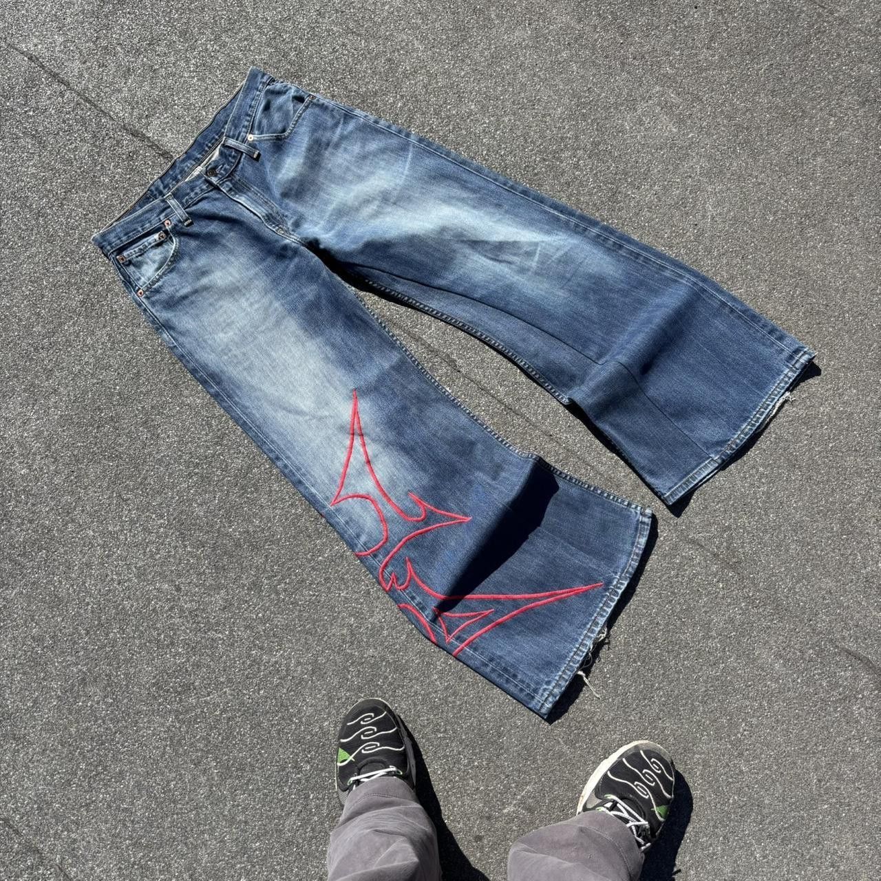 Affliction × Japanese Brand × Vintage jnco affliction style tribal embroidered jeans Size US 32 / EU 48 - 2 Thumbnail