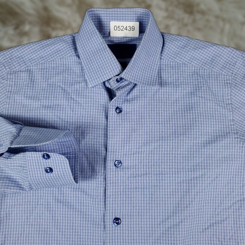 David Donahue VINTAGE David Donahue Men's Dress Shirt Size 15 Blue Plaid Cotton Long Sleeve Formal Business Size 40R - 1 Thumbnail