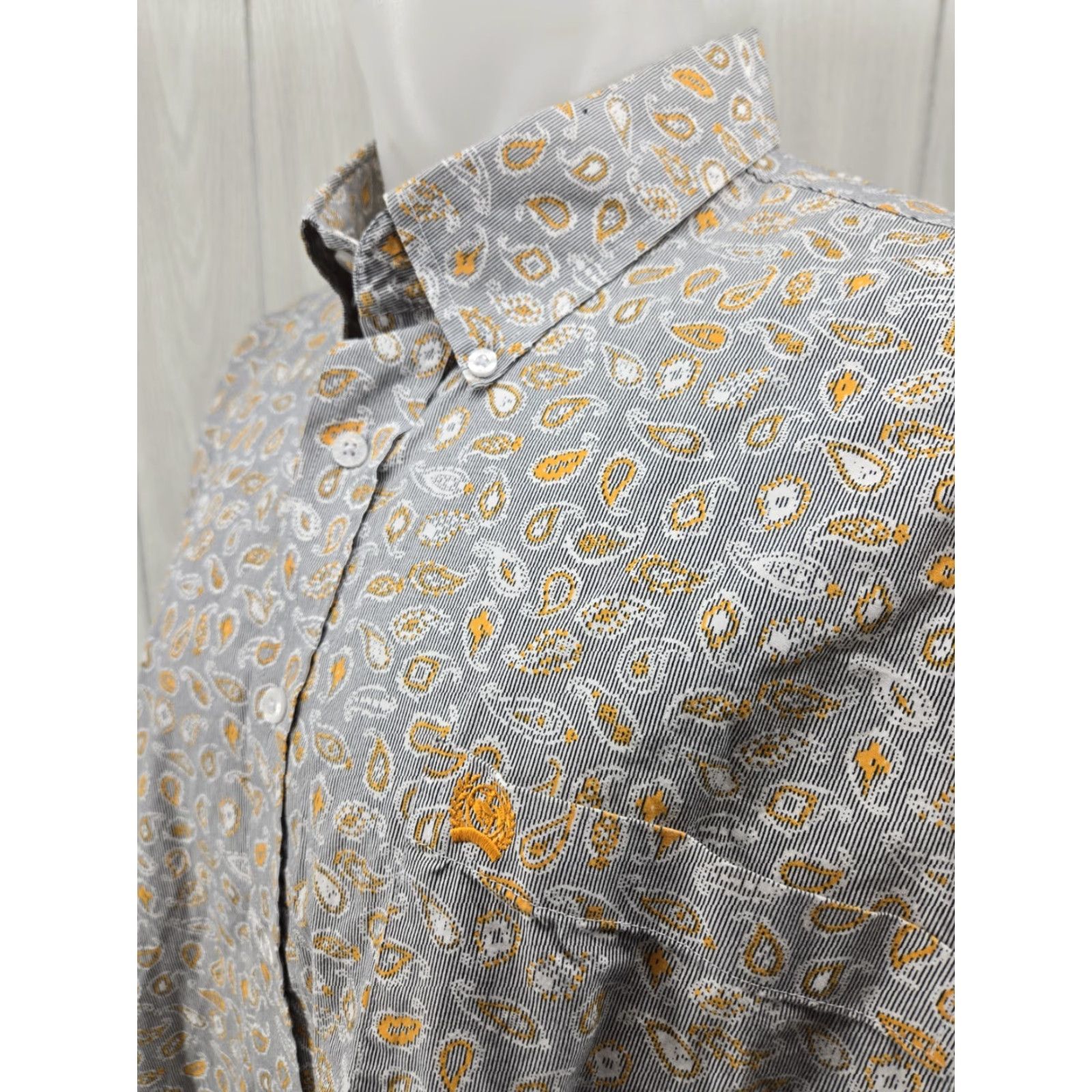 Vintage Cinch Long Sleeve Button Up Shirt Mens XL Gray Orange 100% Cotton Geometric Pattern Button-Down Collar Pockets Size US XL / EU 56 / 4 - 2 Thumbnail