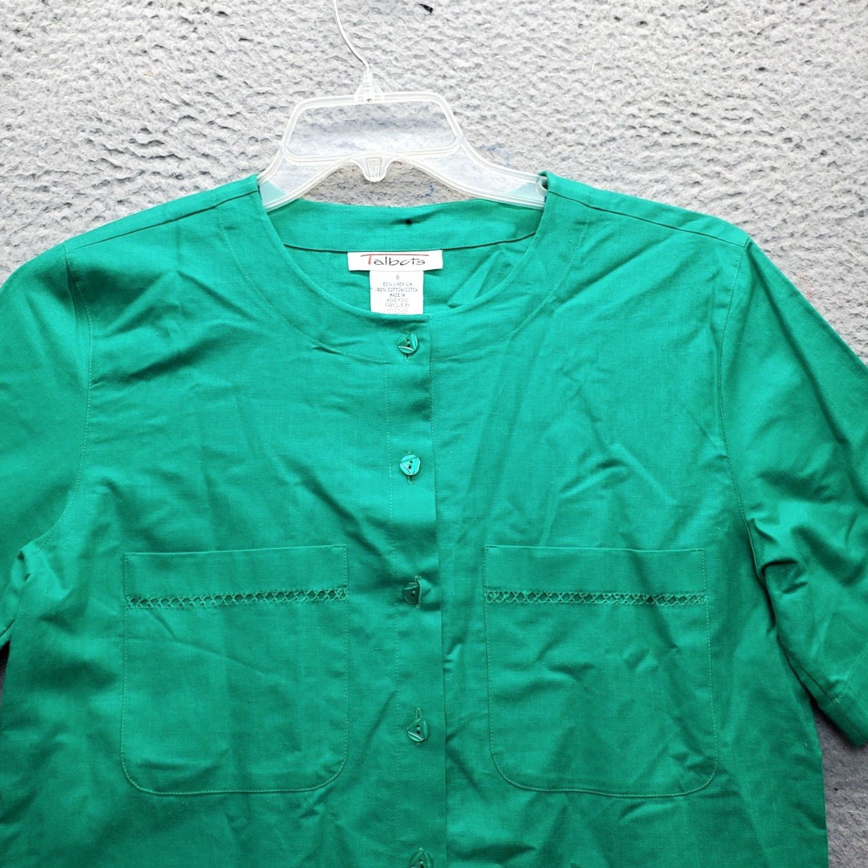 Talbots Talbots Blouse Top Womens Size 8 Green Linen Blend Short Sleeve Button Front Size M / US 6-8 / IT 42-44 - 5 Thumbnail