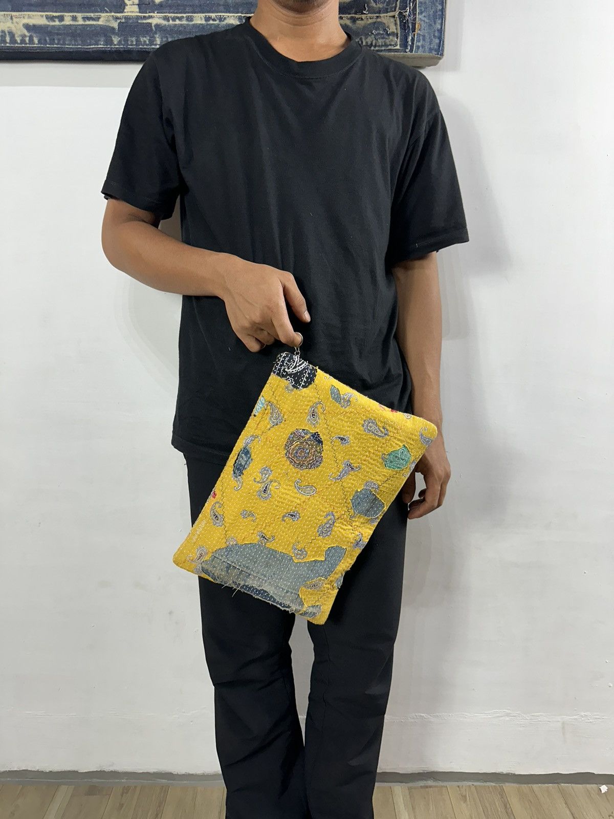 Handmade Custom Made Distressed Boro Patchwork Paisley cutch bag Size ONE SIZE - 3 Thumbnail