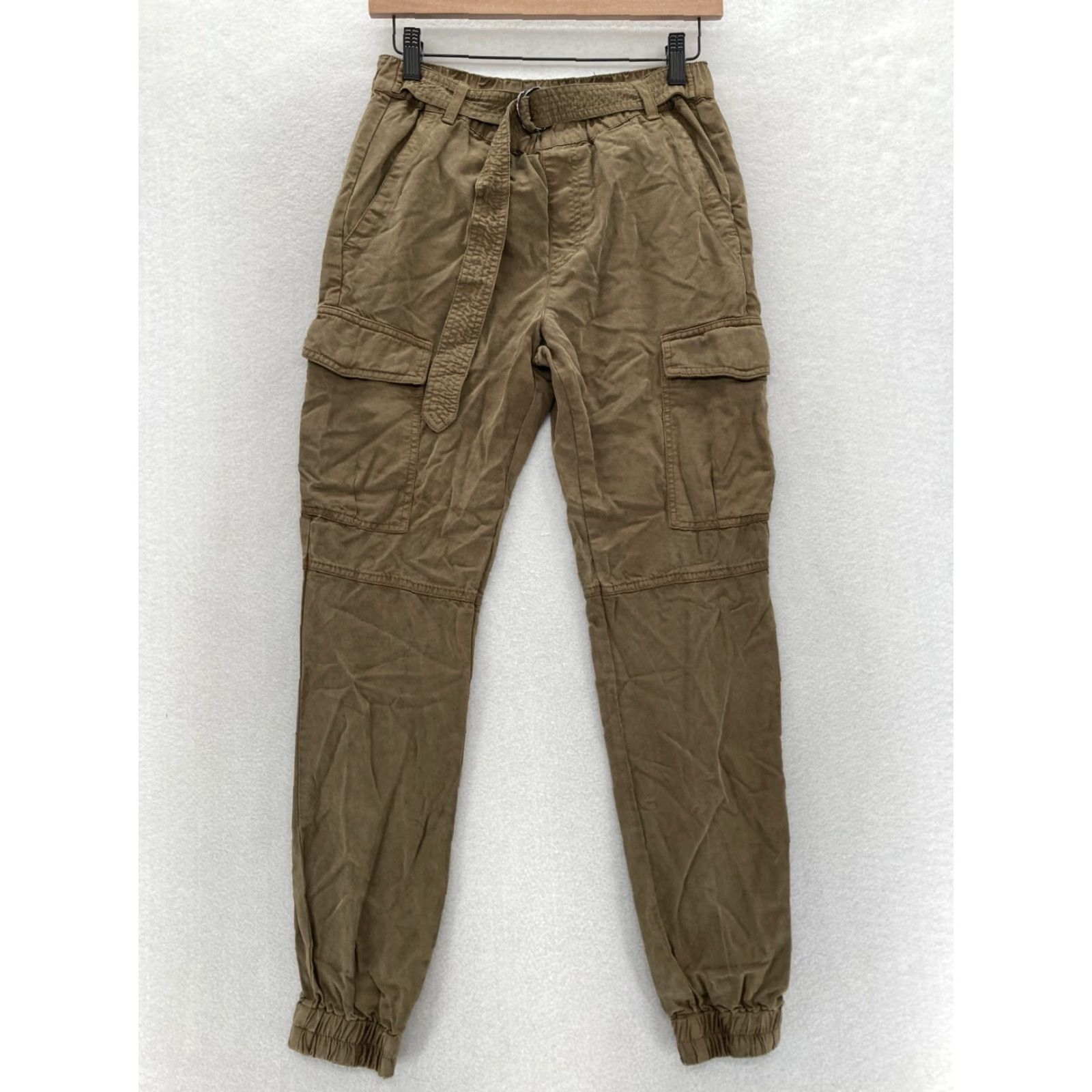 Vintage PAM & GELA Jogger Pants Women's P XS Brown Lyocell Cargo Utility Belted Casual Pants Size 26" / US 2 / IT 38 - 2 Thumbnail