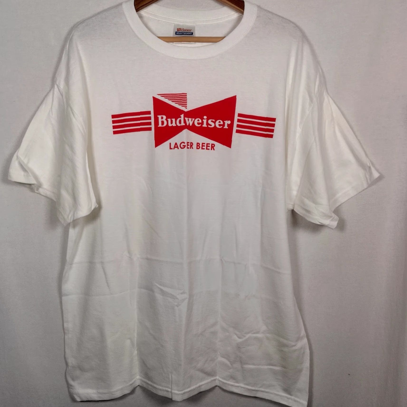 Hanes VINTAGE Budweiser Lager Beer Shirt Men XL White Red Graphic Promo READ Size US XL / EU 56 / 4 - 3 Thumbnail