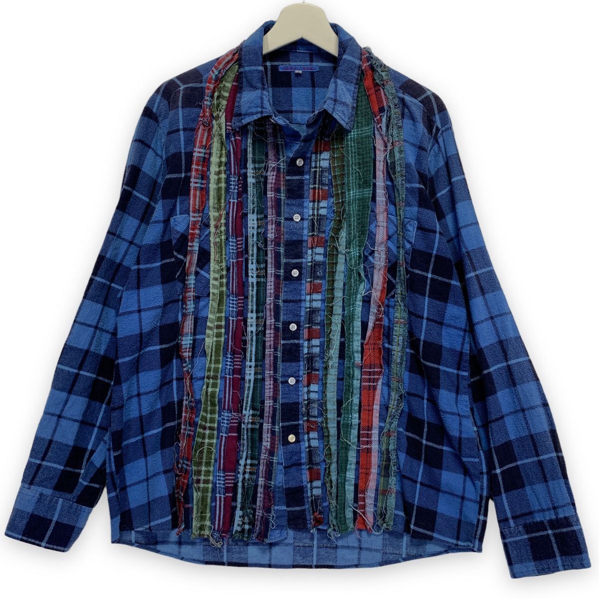 image of Needles Rebuild Ribbon Cut Flannel Shirt Remake in Blue, Men's (Size Medium)