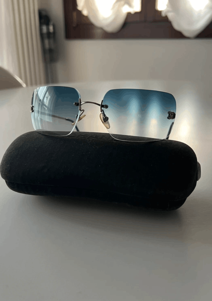 Chanel × Vintage CHANEL Sunglasses Rimless Rhinestone Rectangle