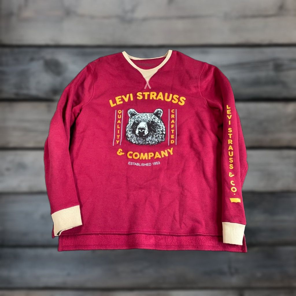Levi's Levi's Strauss Bear Logo Sweatshirt Adult XL Red Yellow Retro Print Lightweight Size US XL / EU 56 / 4 - 1 Thumbnail