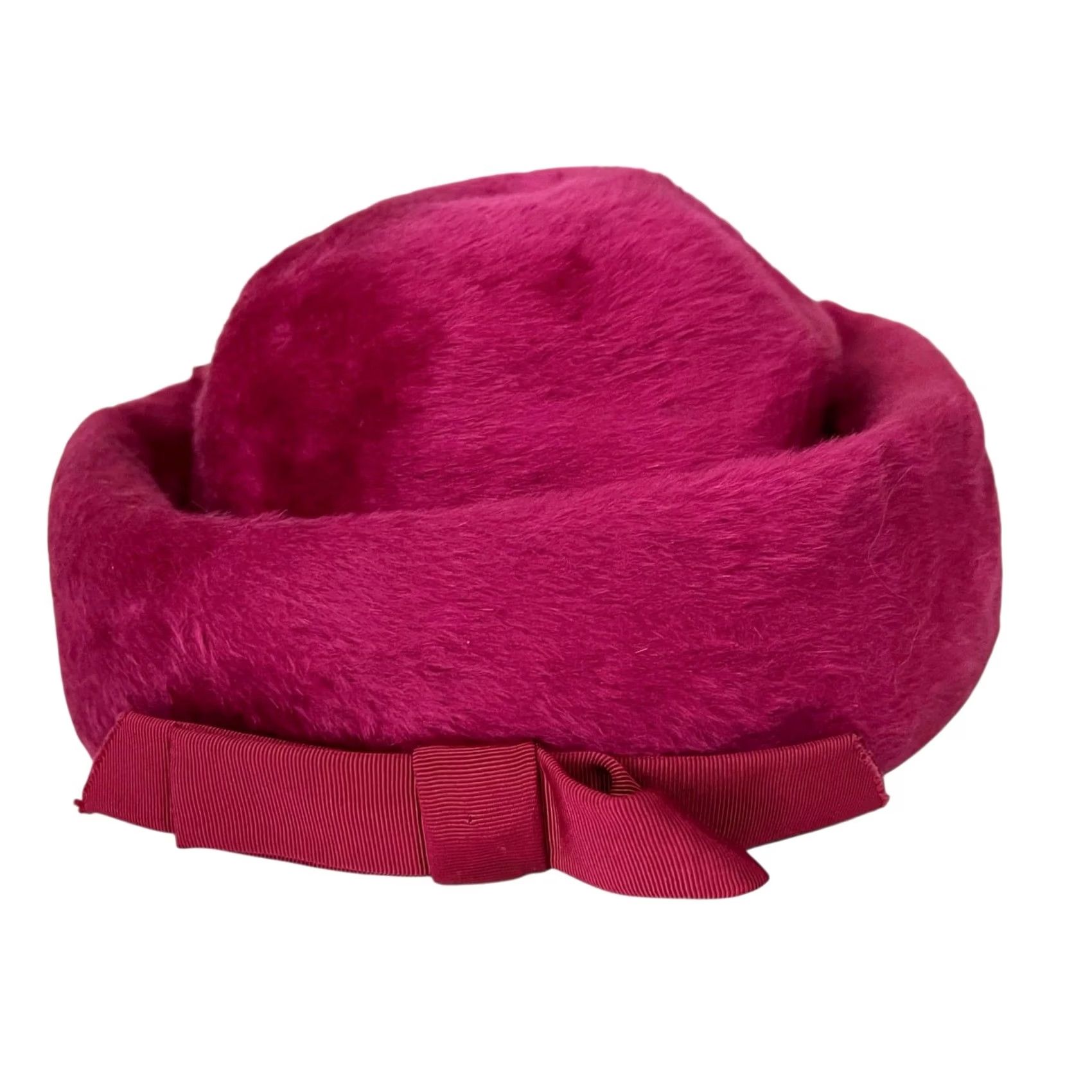 Vintage VINTAGE Gwen Pennington Hat Pink Faux Fur Fluffy Pillbox w/ Triangular Details Womens One Size Pink Pillbox Hat Size ONE SIZE - 3 Thumbnail