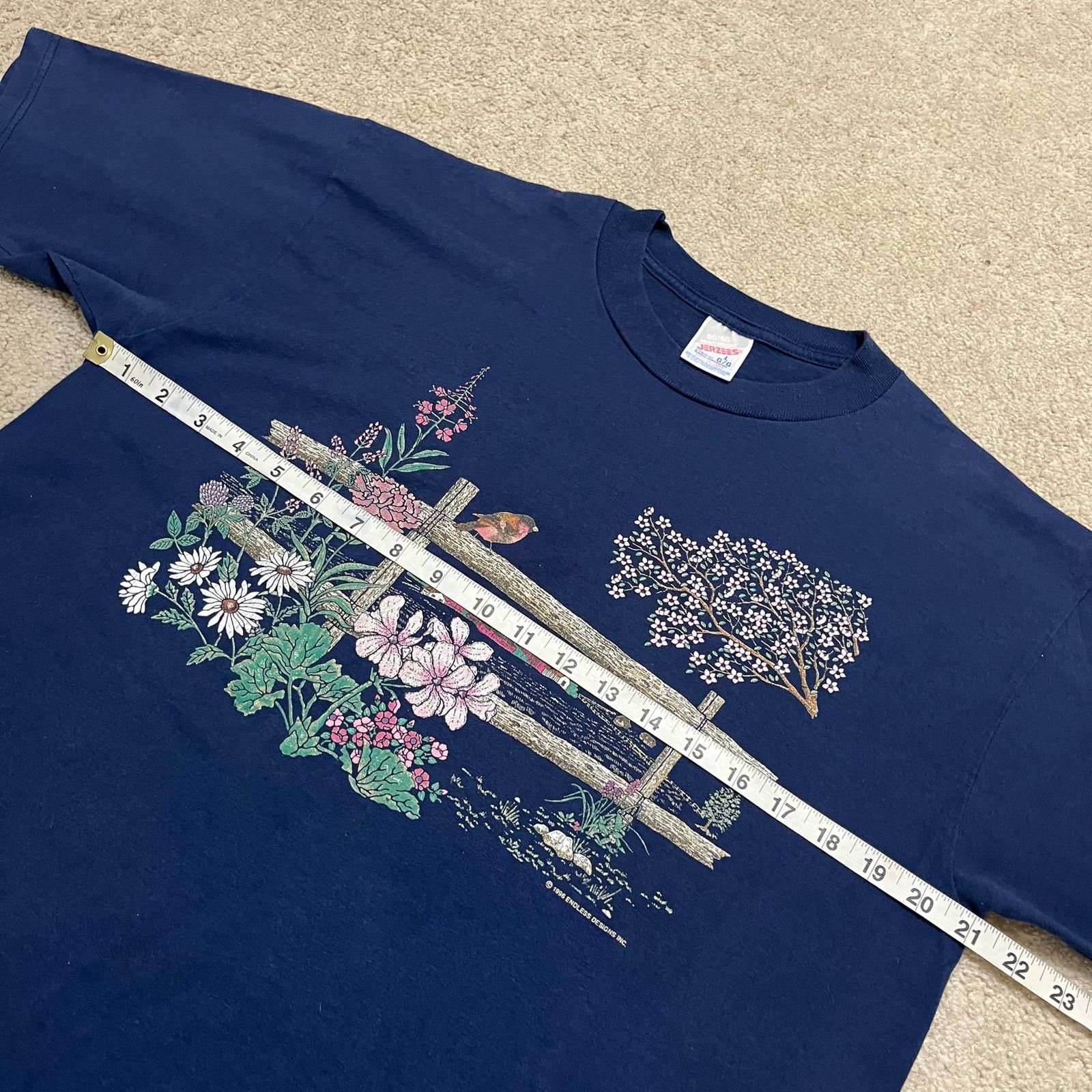 Jerzees 1996 Bird on a Fence Garden and Trees Nature Navy Shirt Lrg Size US L / EU 52-54 / 3 - 6 Thumbnail