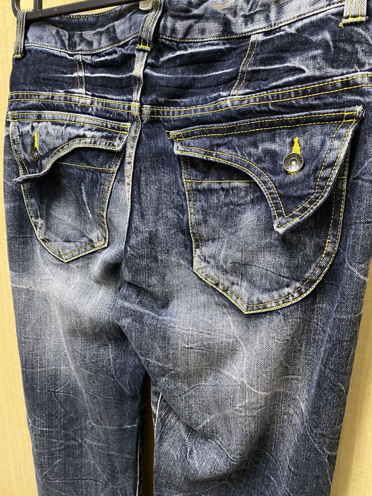 Japanese Brand Blow By Blue Acid Wash Denim Flare Jeans Size US 34 / EU 50 - 5 Thumbnail