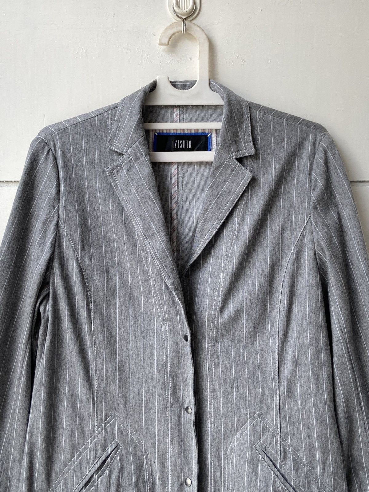 Designer × Japanese Brand IVISUTO Grey Striped Blazer Size 46L - 3 Thumbnail
