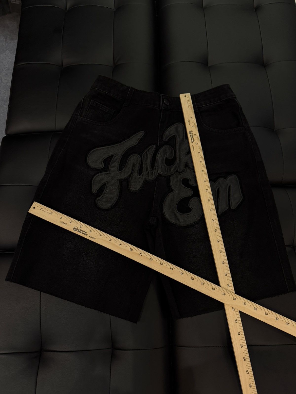 Other Fuck EM Shorts Black Denim Leather Patch Size (32) Size US 32 / EU 48 - 10 Thumbnail