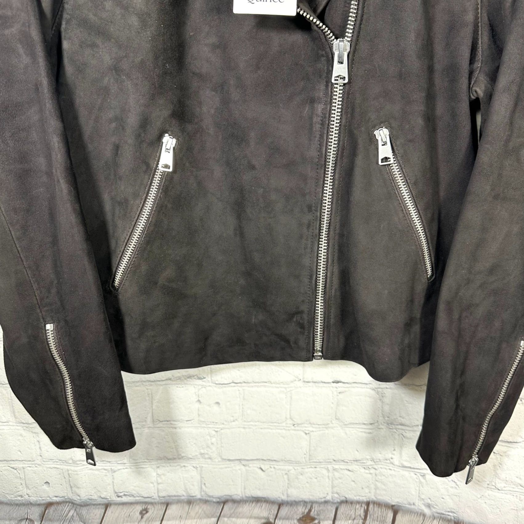 Quince Quince Women Suede Biker Jacket Charcoal Black Goat Leather Moto Coat L Size L / US 10 / IT 46 - 4 Thumbnail