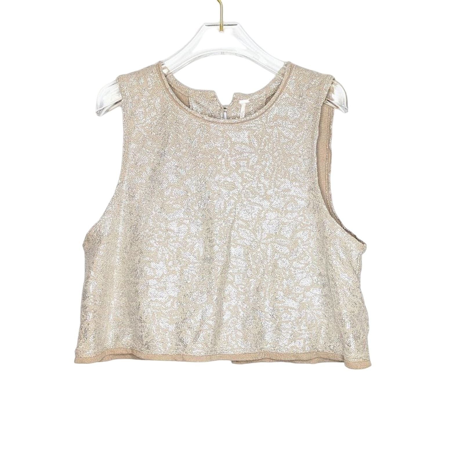 Free People Free People Silver Metallic Sleeveless Cropped Tank Top S Size S / US 4 / IT 40 - 1 Thumbnail