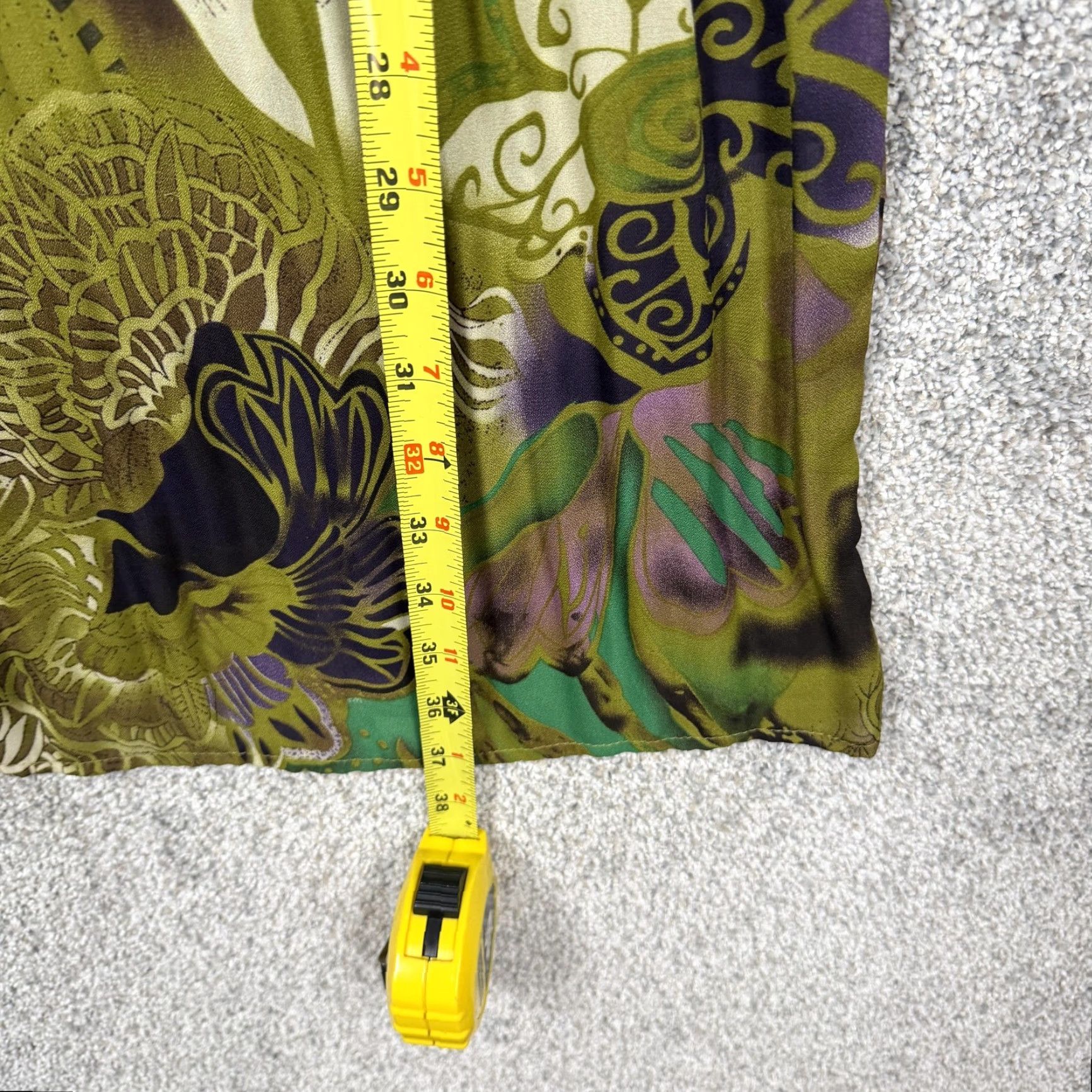 Vintage Dressbarn Dress 10 Green Tropical Floral Ruffled Pleated Earthy Lagenlook Size L / US 10 / IT 46 - 3 Thumbnail