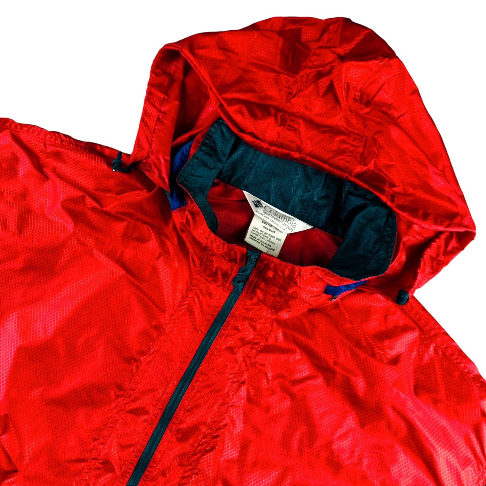 Rains VINTAGE Columbia Men's Nylon Rain Anorak Windbreaker Hooded Jacket Red L Size US L / EU 52-54 / 3 - 2 Thumbnail