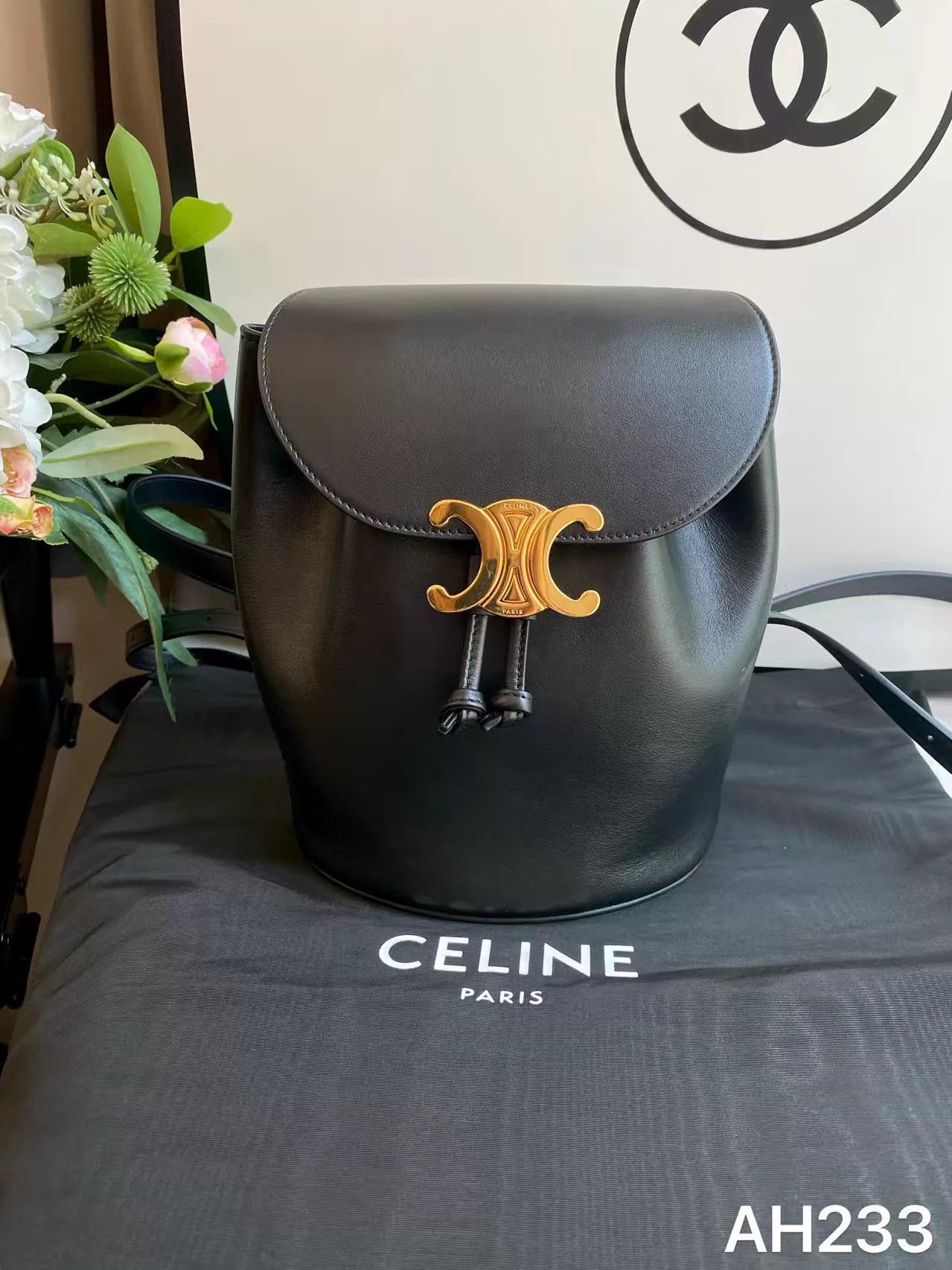 Celine CELINE Triomphe Black Bucket Backpack Gold Dust Bag 24 Size ONE SIZE - 1 Thumbnail