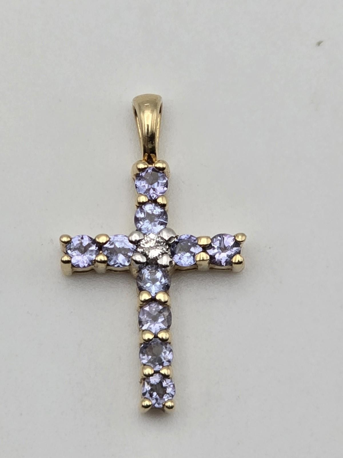 The Unbranded Brand 14k Yellow Gold Cross Pendant Diamond Center w 10 Amethyst Size ONE SIZE - 7 Thumbnail