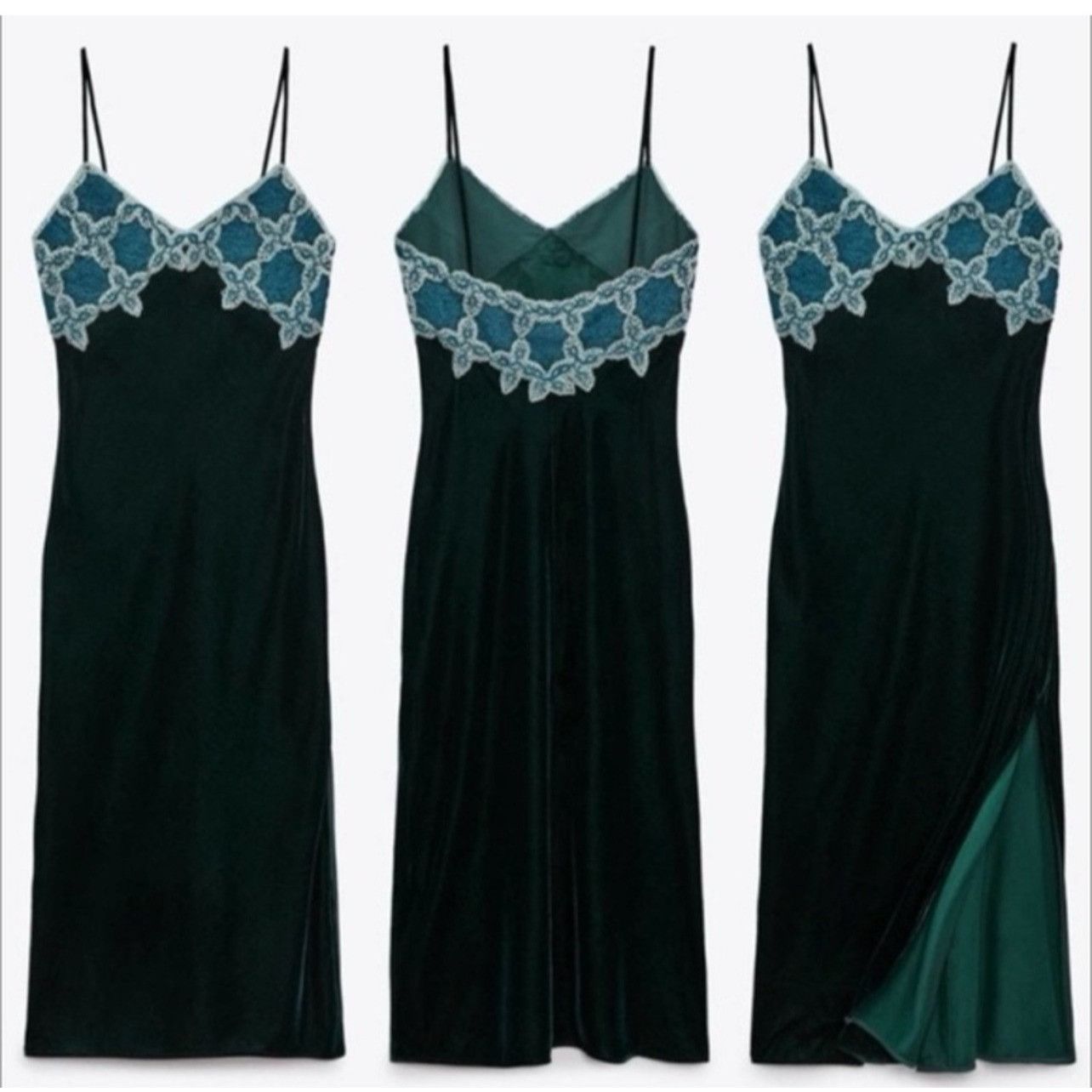 Zara Zara Velvet Green Blue Crochet Maxi Dress Size S / US 4 / IT 40 - 6 Thumbnail
