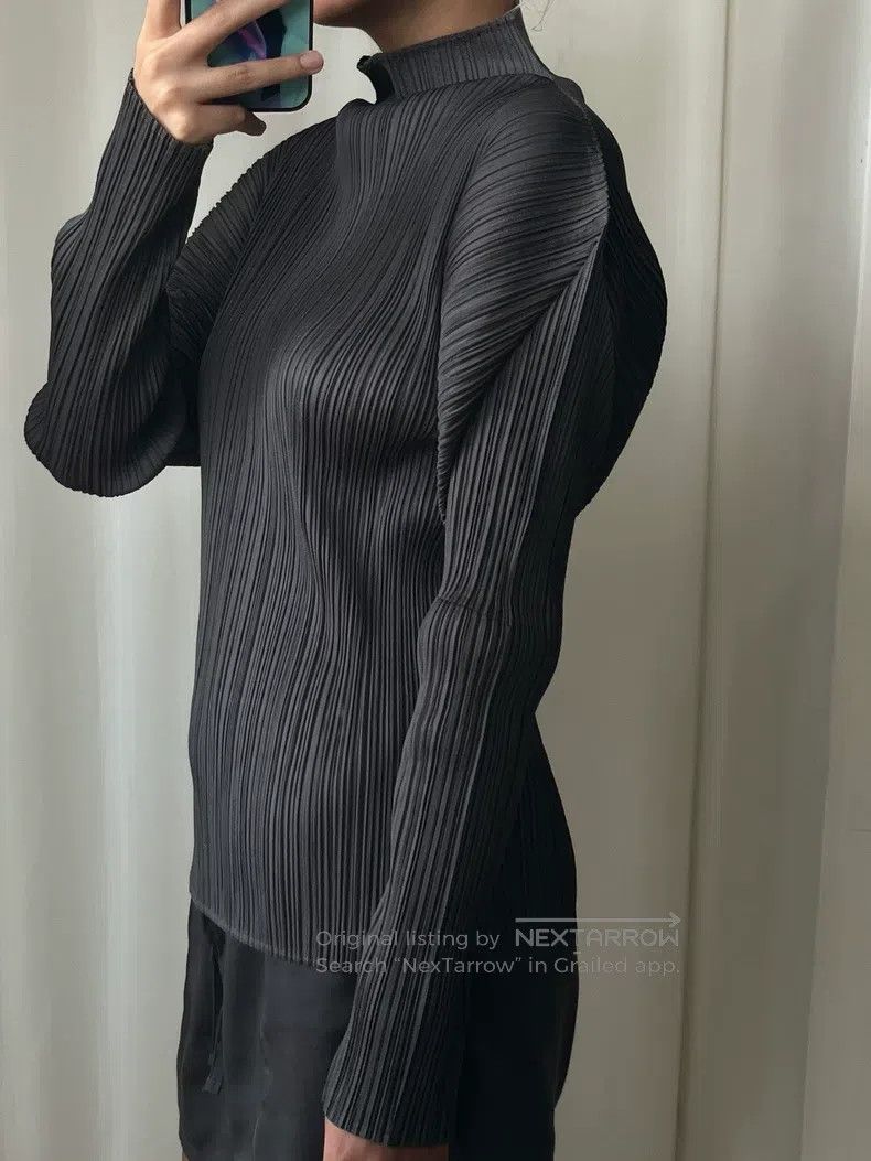 Issey Miyake Issey Miyake Dark Gray Ruffled Long Sleeve Top Size L / US 10 / IT 46 - 5 Thumbnail