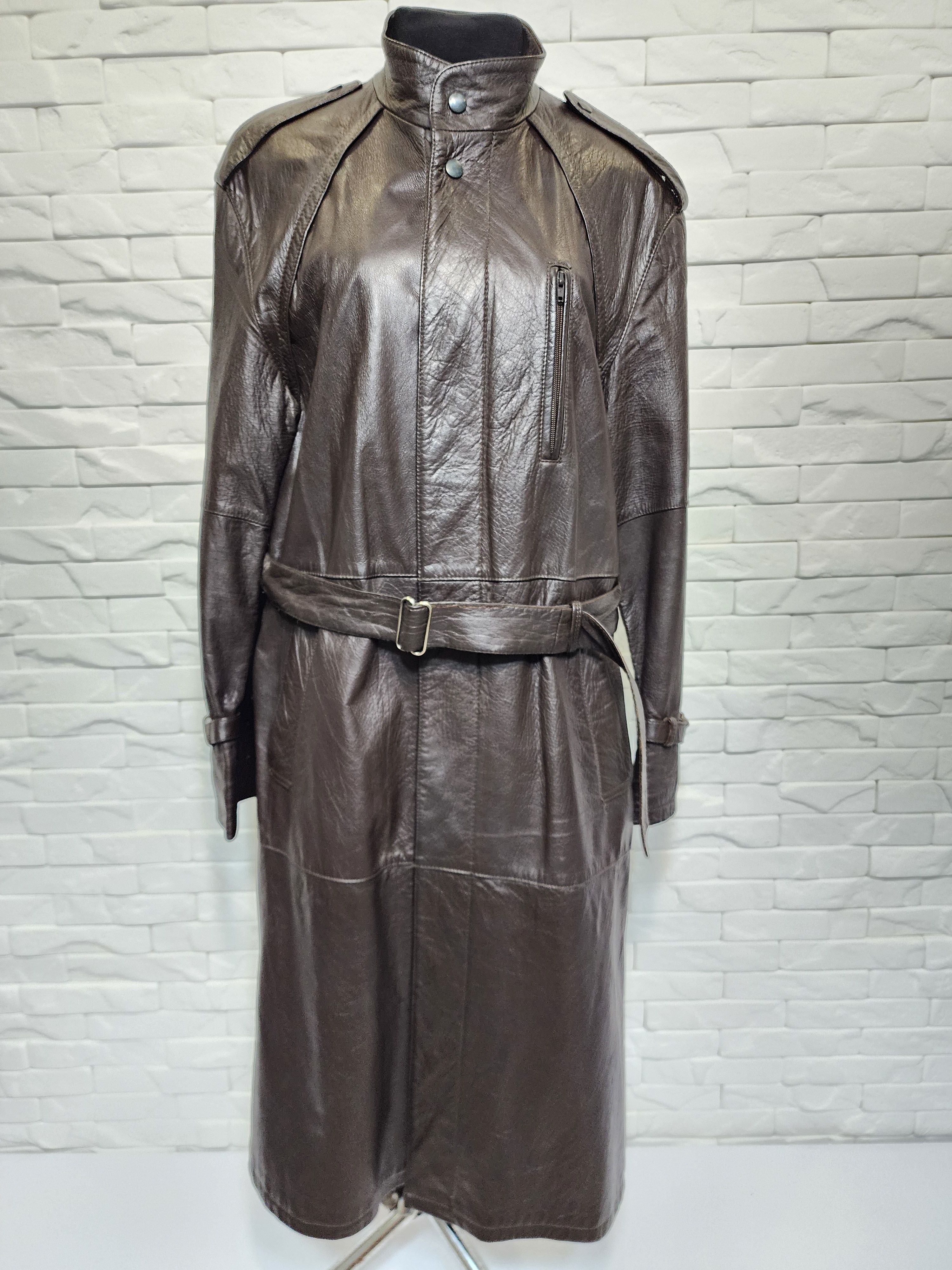 Genuine Leather Brown Genuine Leather Men's Coat with Belt Size US L / EU 52-54 / 3 - 1 Thumbnail