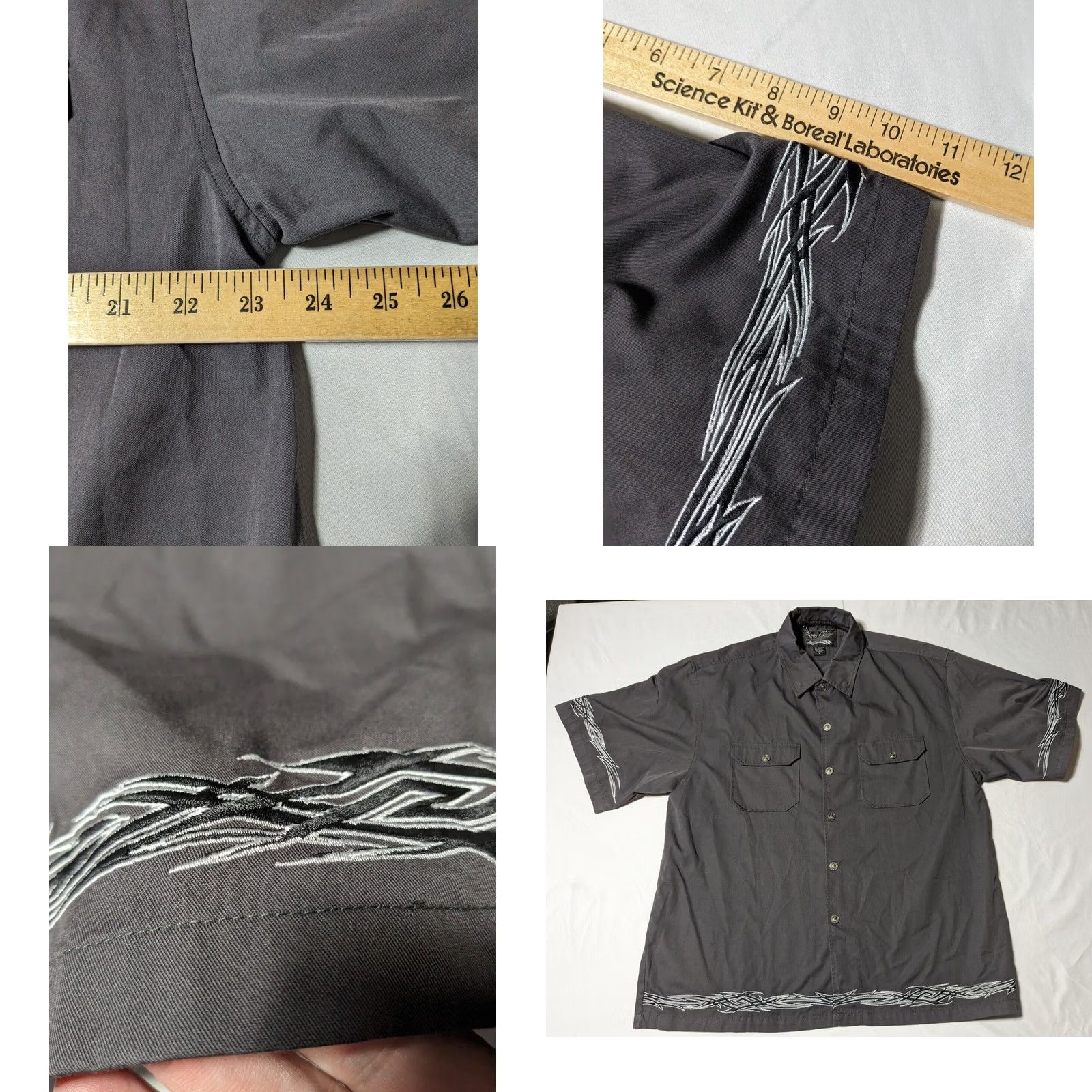 Vintage CHROME EAGLE Shirt Men XL Gray Snap Button Embroidered Moto Mechanics Short Sleeve Cotton Blend Size US XL / EU 56 / 4 - 8 Thumbnail