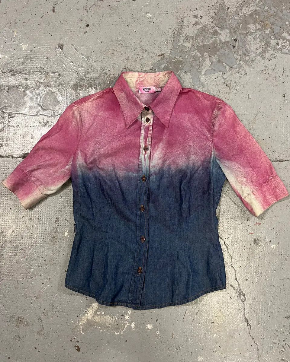 Moschino × Vintage 2000s Moschino Gradient Pink & Blue Shortsleeve Shirt Size S / US 4 / IT 40 - 1 Thumbnail
