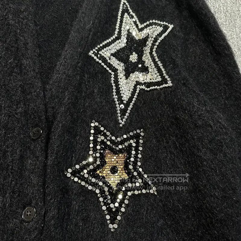 Yves Saint Laurent YSL Black Star Embroidered Mid-Length Cardigan . Size XS / US 0-2 / IT 36-38 - 2 Thumbnail