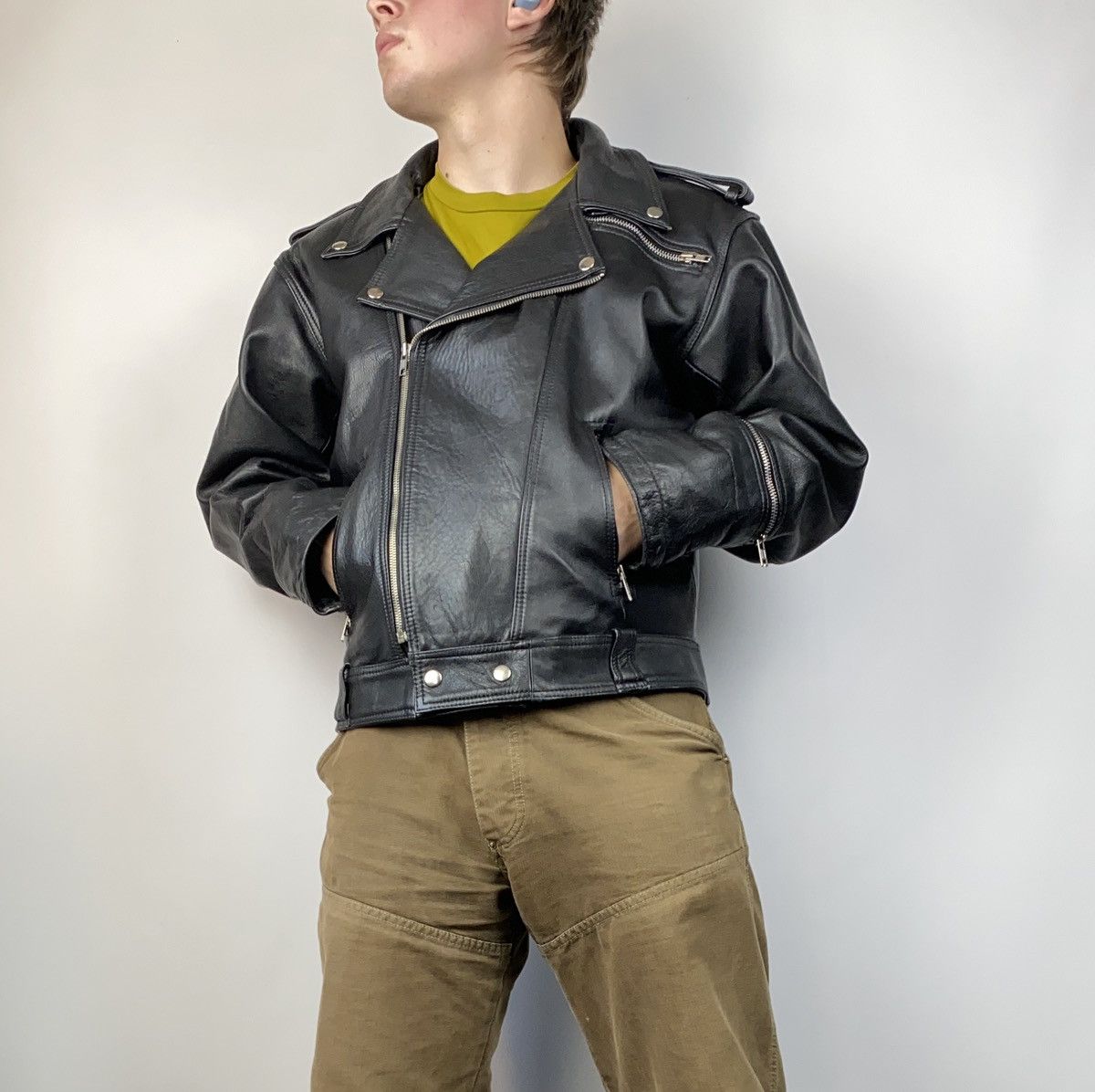 Leather × Vintage Vintage Genuine Leather MOTO Bomber Jacket Rock Punk Size US S / EU 44-46 / 1 - 1 Thumbnail