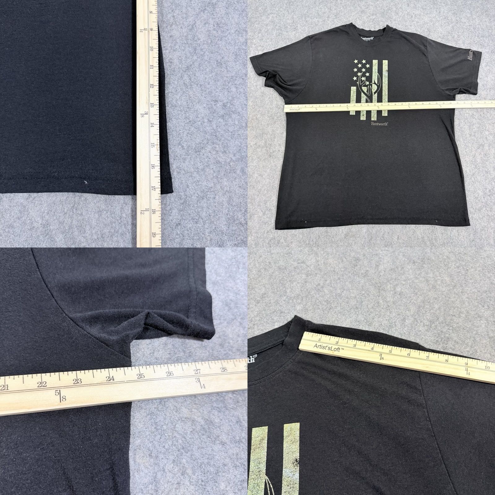 Vintage Huntworth USA Flag Deer Graphic Short Sleeve T-Shirt Mens XL Black Size US XL / EU 56 / 4 - 9 Thumbnail