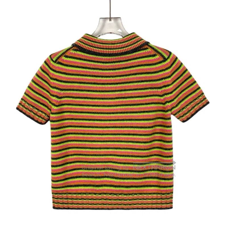 Dior Dior Colour-blocked striped cashmere short-sleeved knitted Size XS / US 0-2 / IT 36-38 - 2 Thumbnail