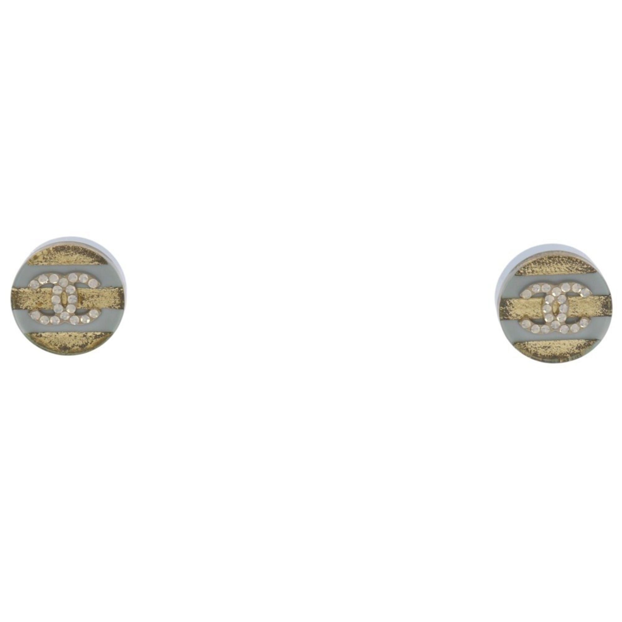 Chanel Chanel logo Coco Mark earrings, striped design, resin, rhinestones, and metal (GP), made in France, 13C gold, approximately 2.73g, women's. Size ONE SIZE - 1 Thumbnail