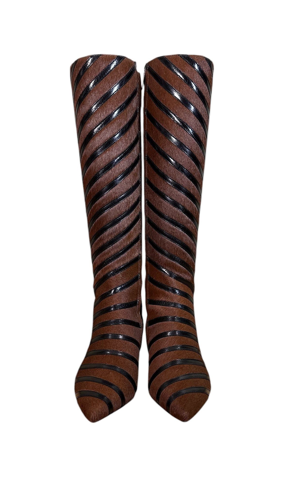 Sonia Rykiel Striped Kitten Heel Boots - Brown Size US 6 / IT 36 - 1 Thumbnail