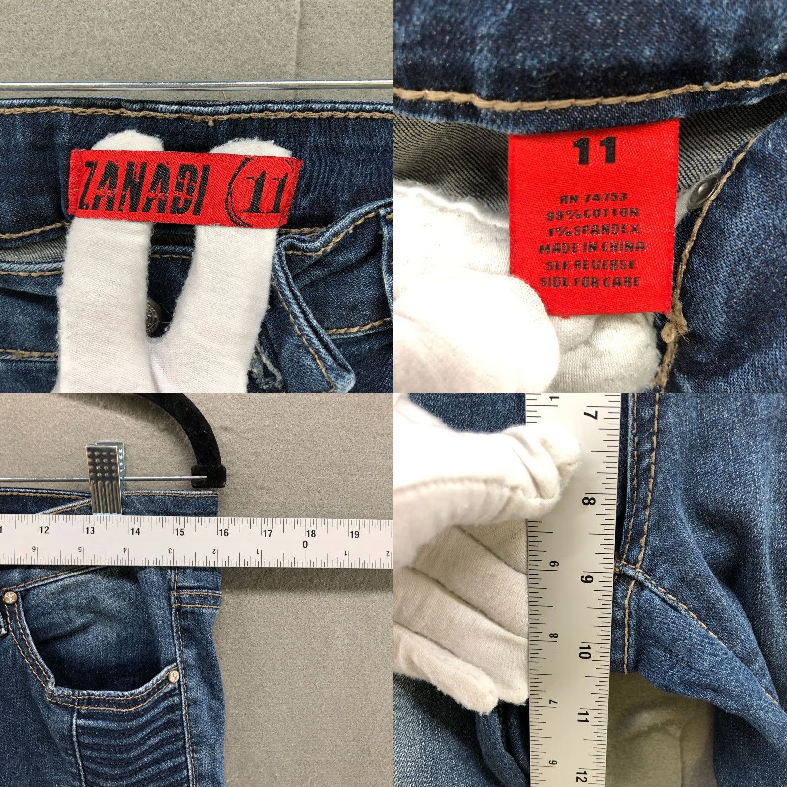 Vintage Zanadi Blue Skinny Jeans Womens Size 32 Mid Rise Stretch Rock Retro Style Size 24" / US 00 / IT 34 - 8 Thumbnail