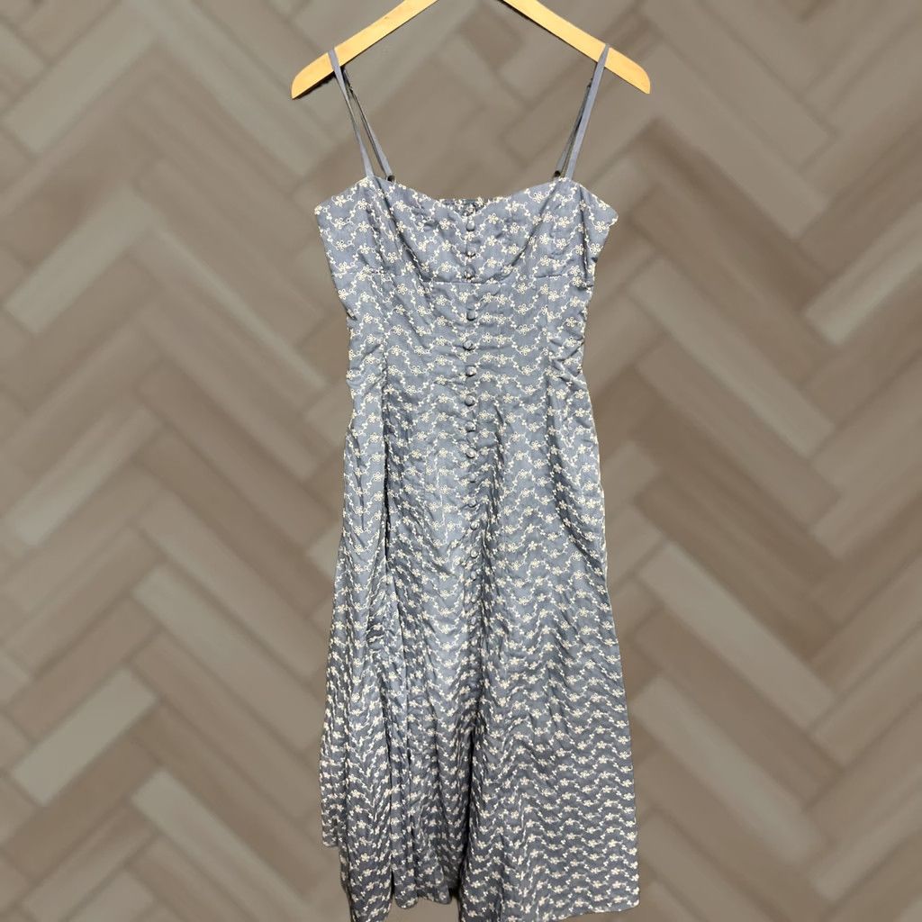 Vintage Taylor Dress Womens Blue White Floral Embroidered Button Sleeveless Russell? Size XS / US 0-2 / IT 36-38 - 1 Thumbnail