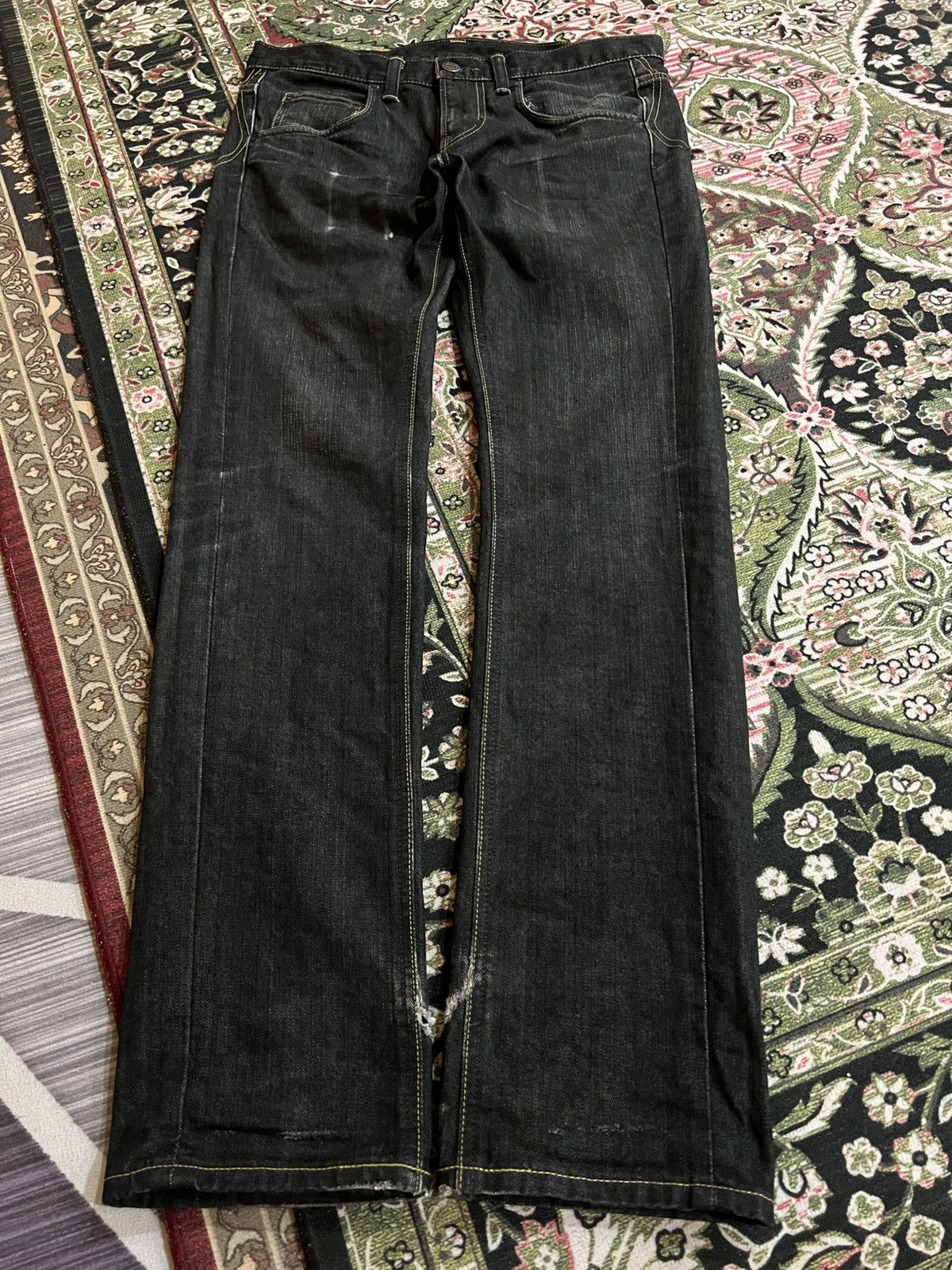 Japanese Brand Vintage 90’s style Lee Rider Super Black Distress Jeans Size US 33 - 1 Thumbnail