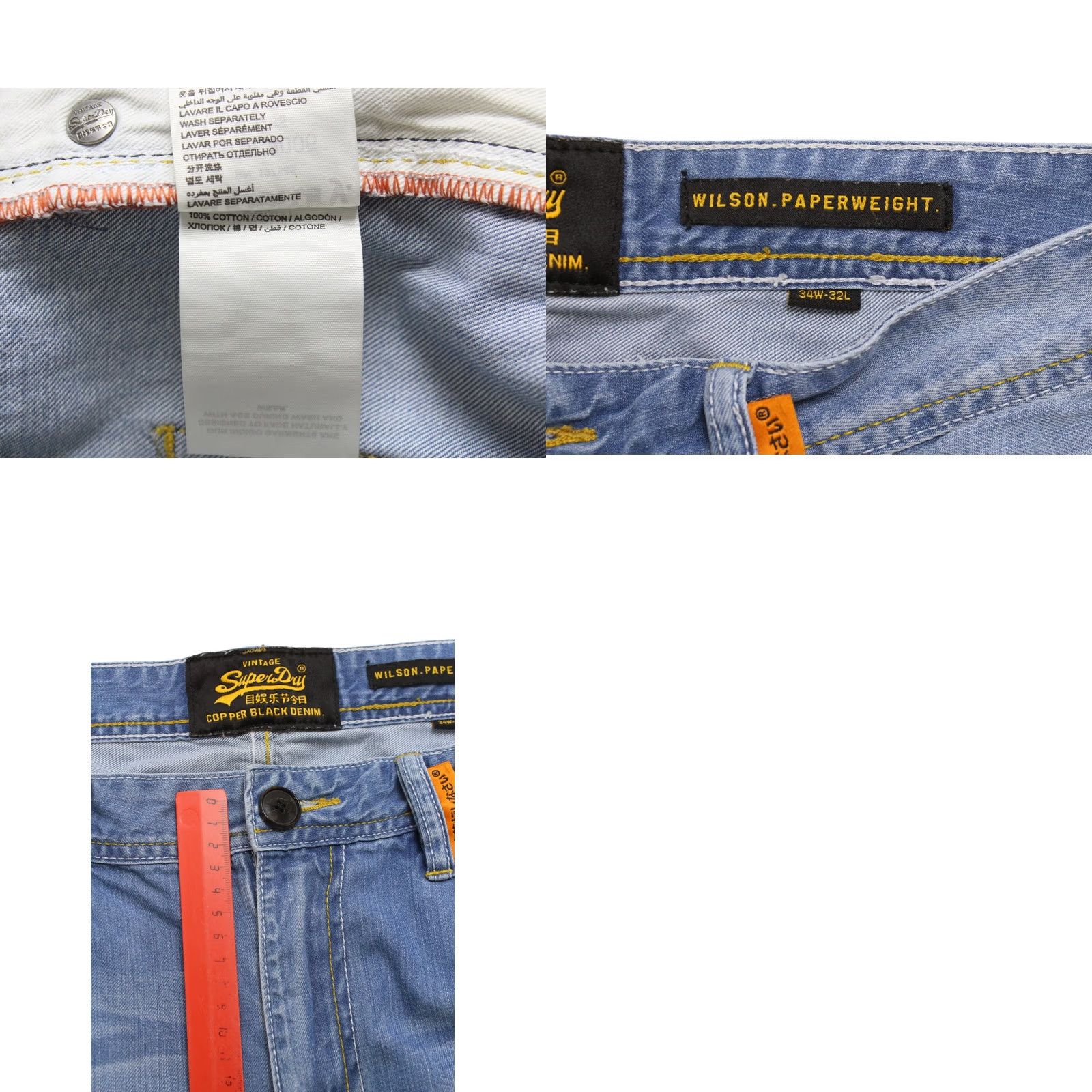 Superdry SUPERDRY Wilson Paperweight Jeans Men's W34/L32 Whiskers Faded Blue Denim Slim Size US 34 / EU 50 - 8 Thumbnail