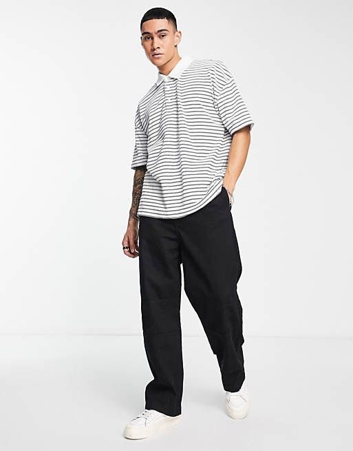 Allsaints AllSaints Ave Short Sleeve Polo Shirt in White Stripe Size US S / EU 44-46 / 1 - 1 Thumbnail