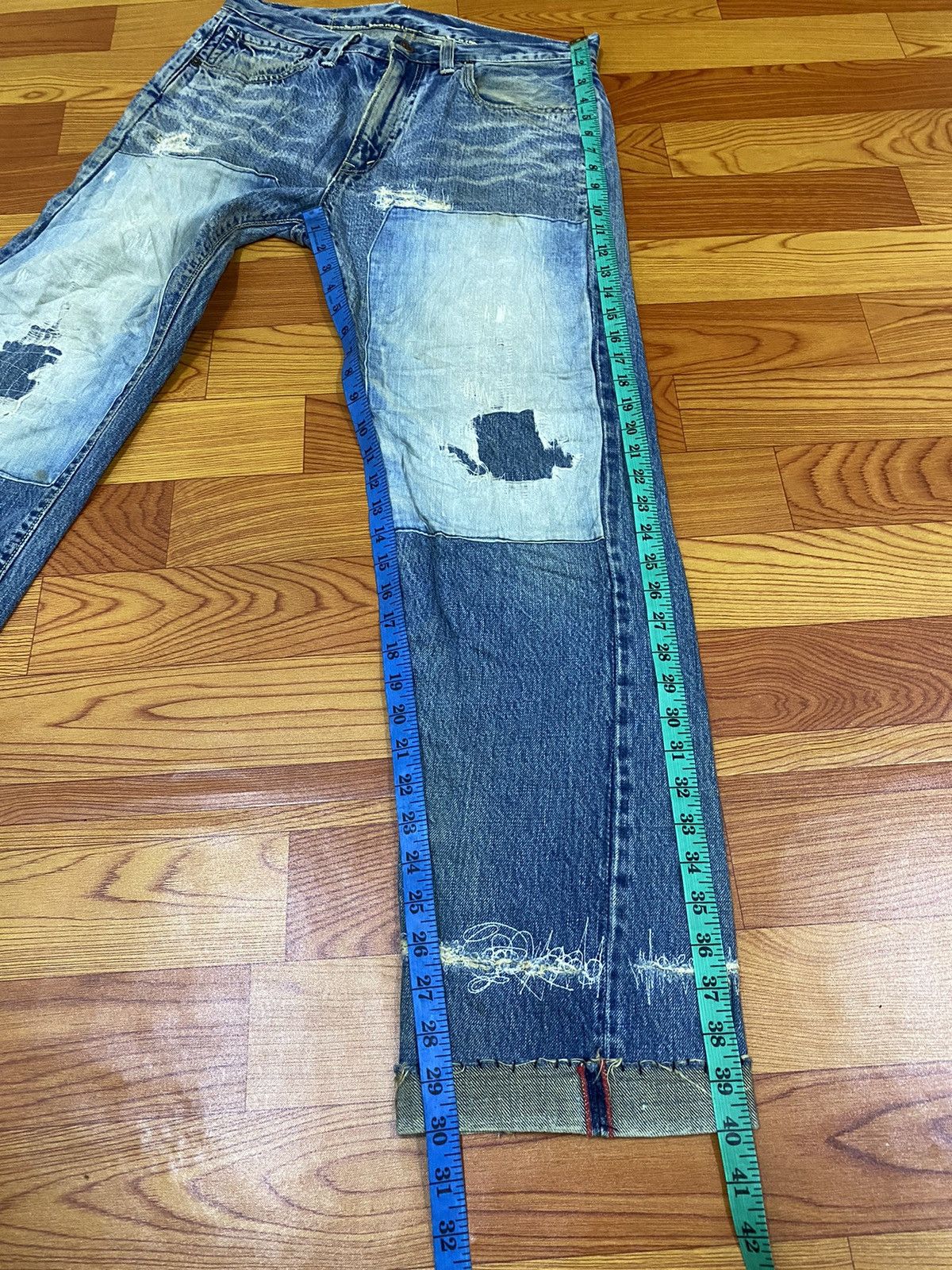 Blue Blue Japan Rare!! Blue Blue Jeans Denim Boro Distressed Style Size US 31 - 20 Thumbnail