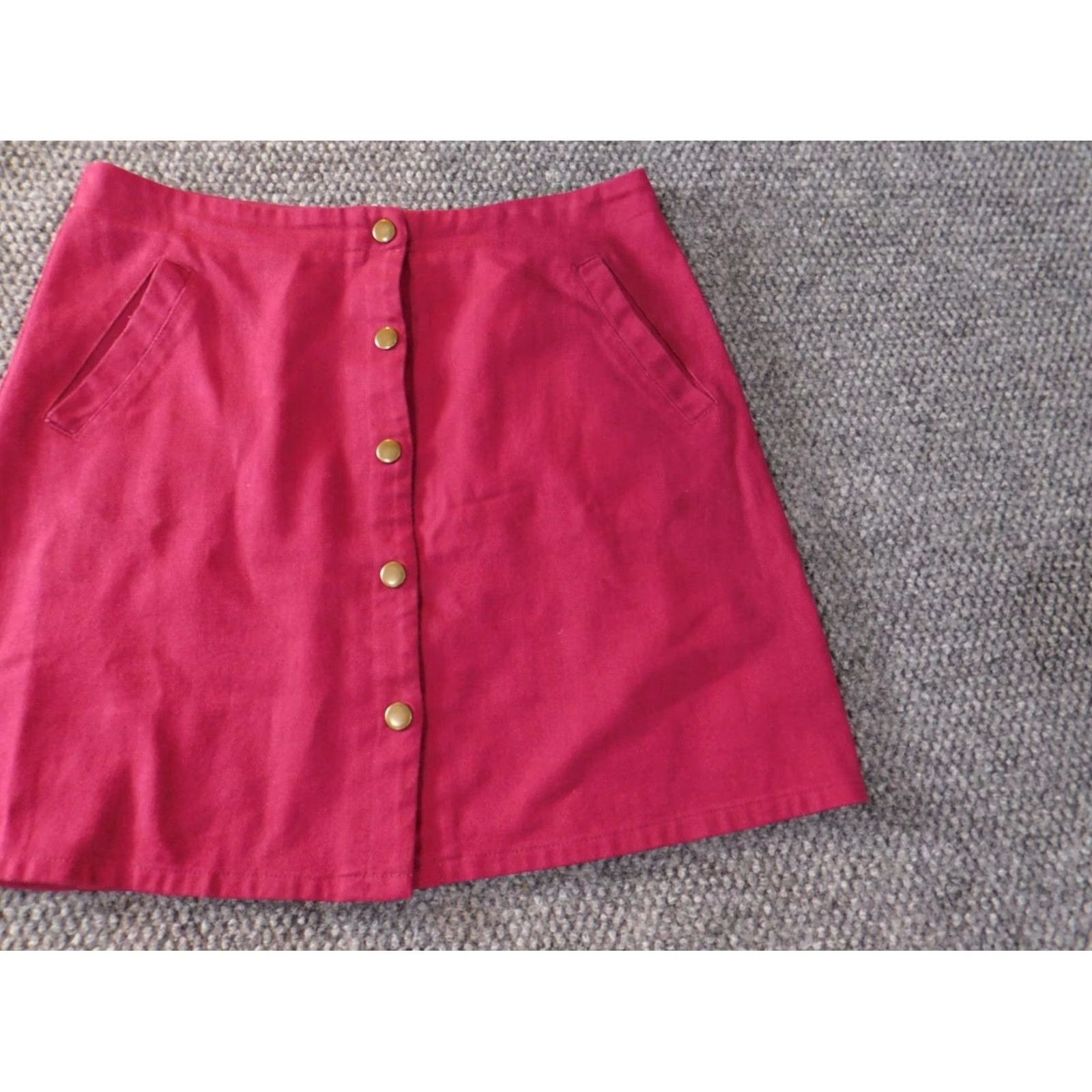Vintage Harper Skirt A-Line Women Medium Red Knee Length Snap Casual Denim Cotton Modern Designer Size 32" / US 10 / IT 46 - 2 Thumbnail