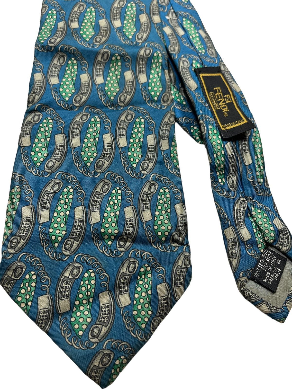 Fendi Rare!! Vintage Fendi Telephone Retro Motif Tie 100% Silk Size ONE SIZE - 2 Thumbnail