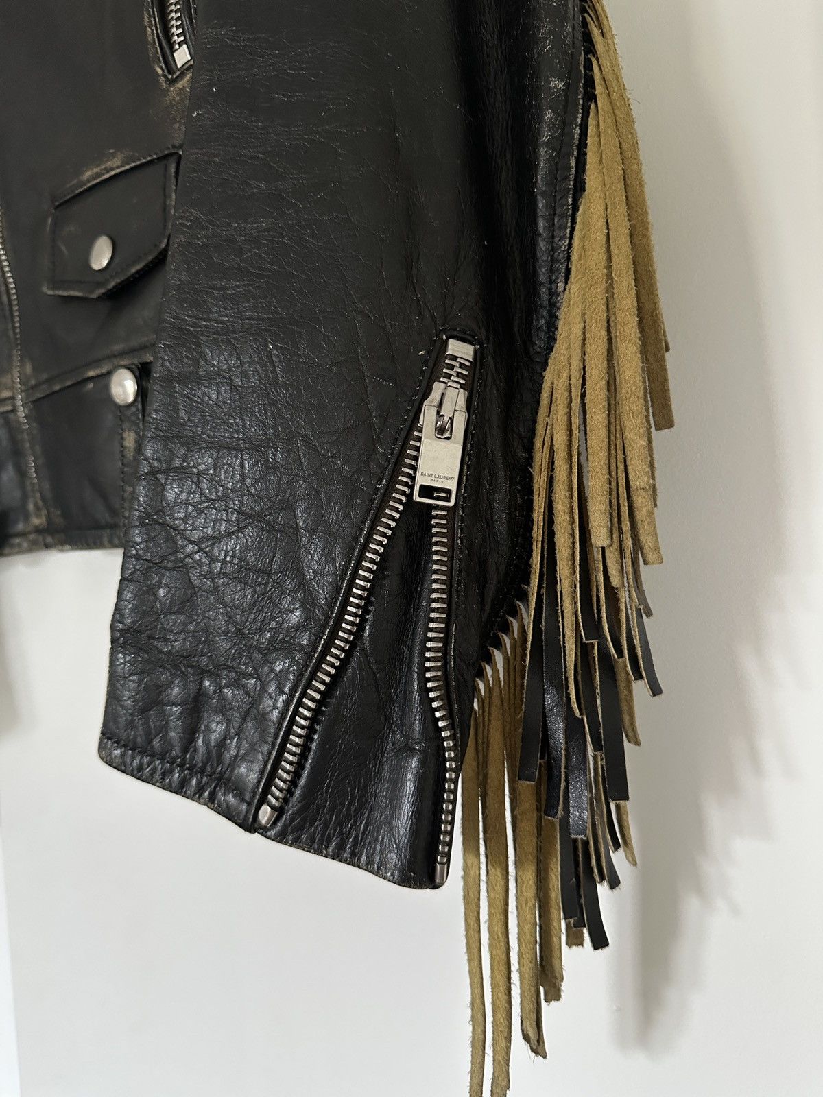 Saint Laurent Paris Saint Laurent by Hedi Slimane fringe biker leather jacket Size US S / EU 44-46 / 1 - 5 Thumbnail