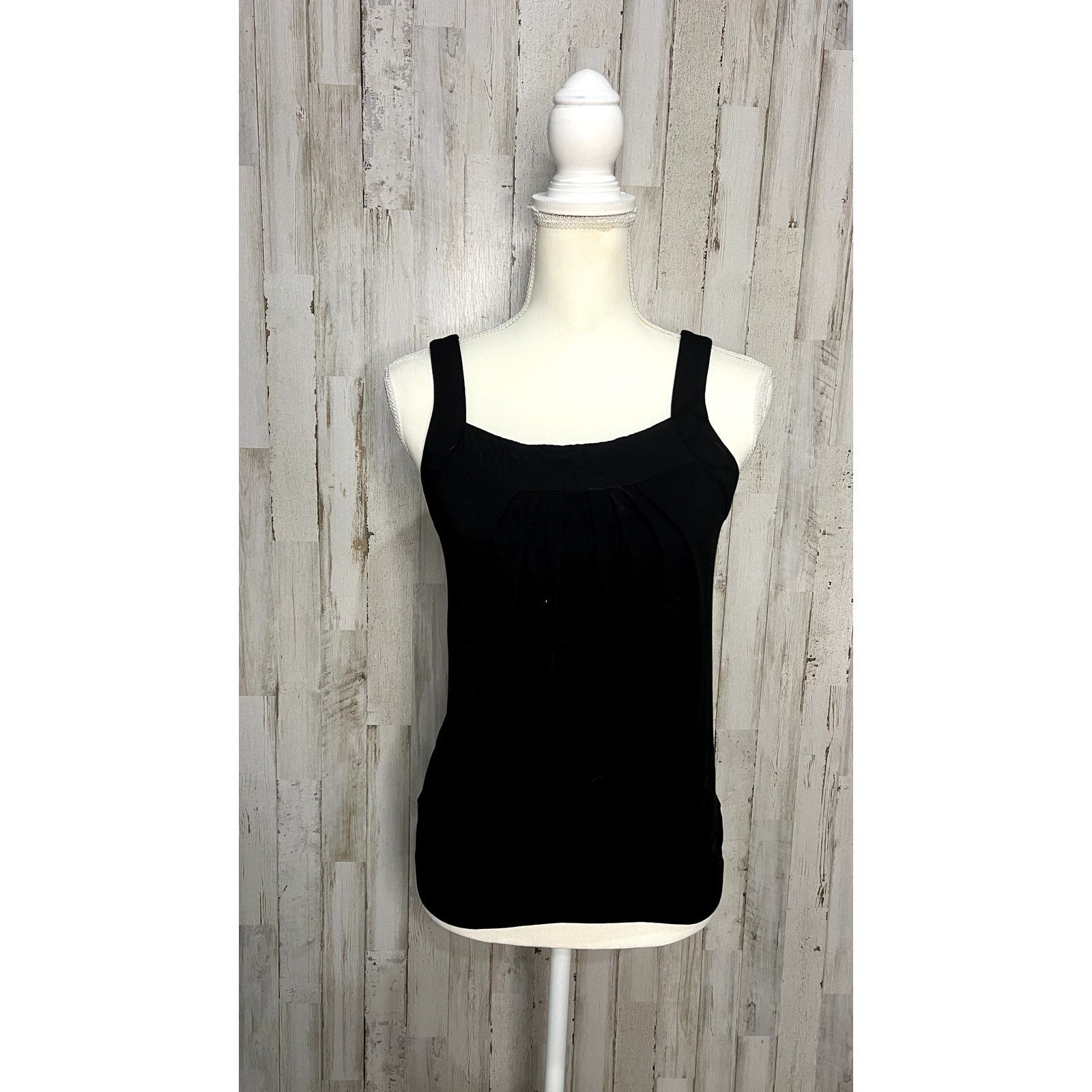White House Black Market WHBM Women's XS Black Draped Square Neck Tank Top Size XS / US 0-2 / IT 36-38 - 2 Thumbnail