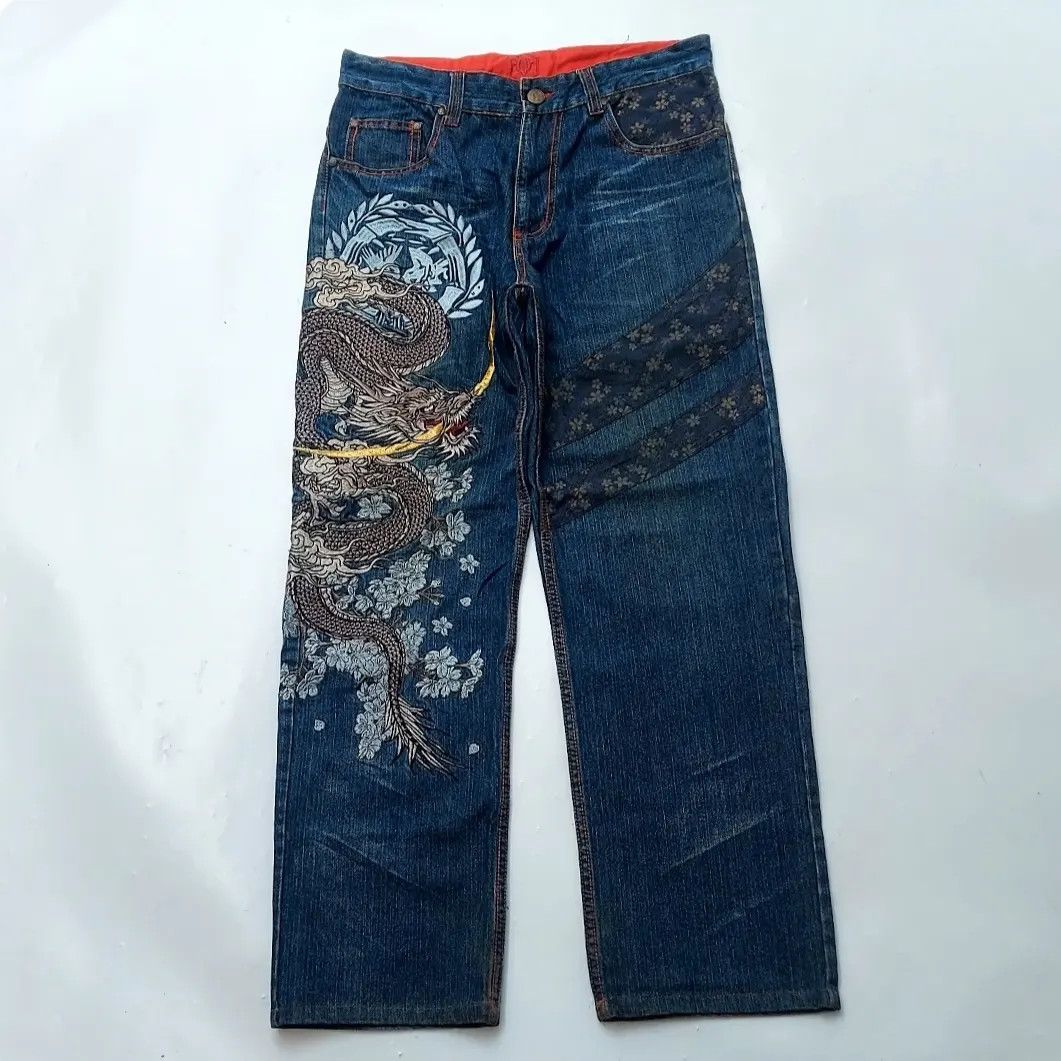 Designer × Japanese Brand Vintage Karakuri Tamashi Dragon Ryu Tatto Art Size US 32 / EU 48 - 2 Thumbnail